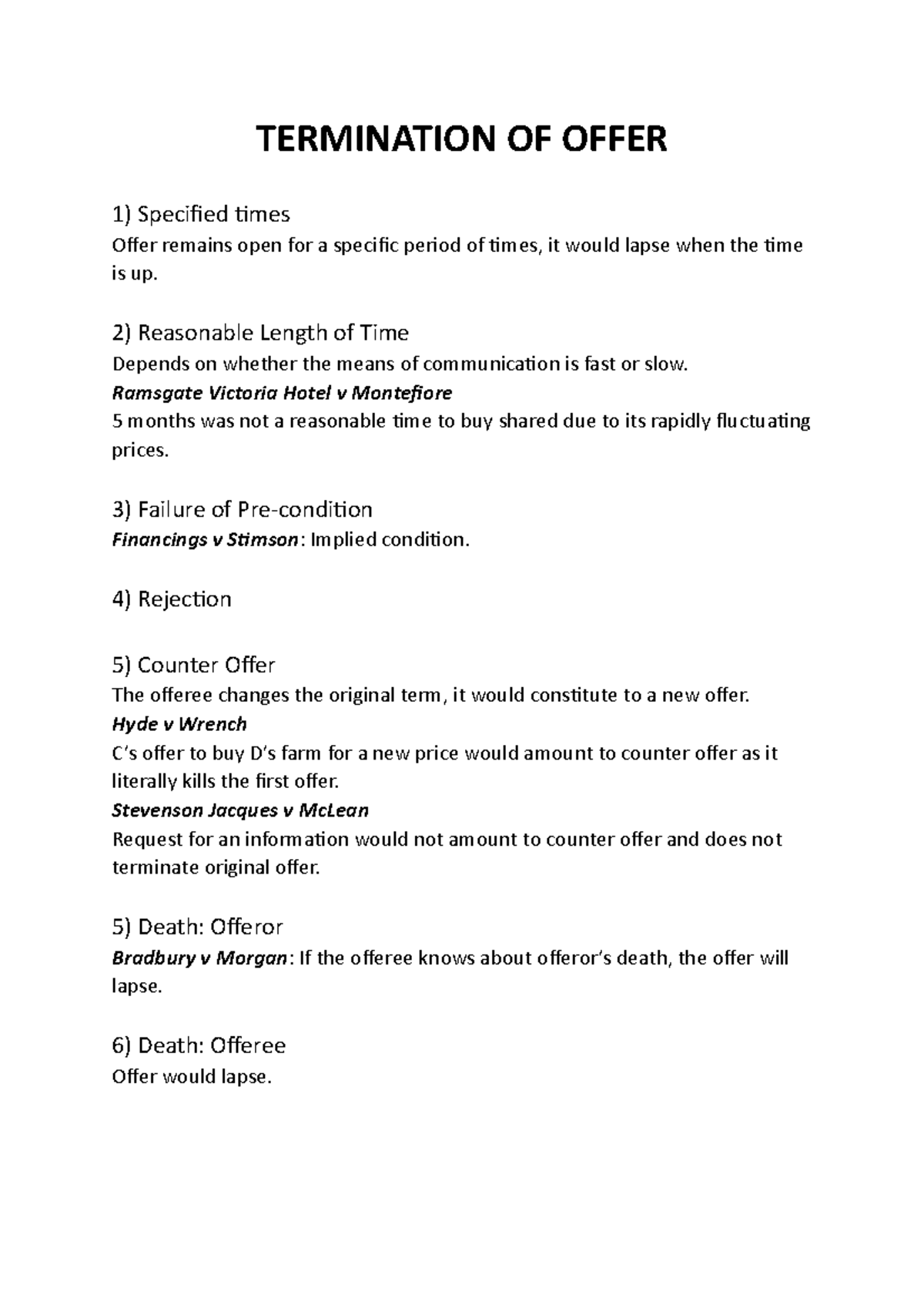 Termination of Offer Notes TERMINATION OF OFFER 1) Specified times