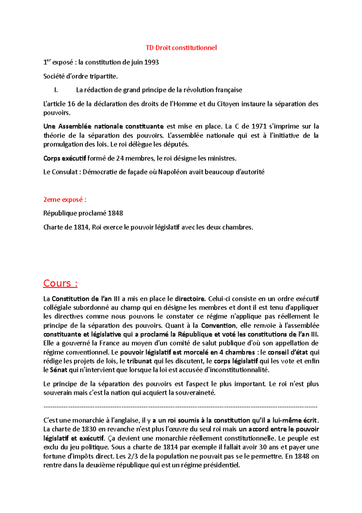 Fiche Révision Droit Constitutionnel L1 Semestre 1