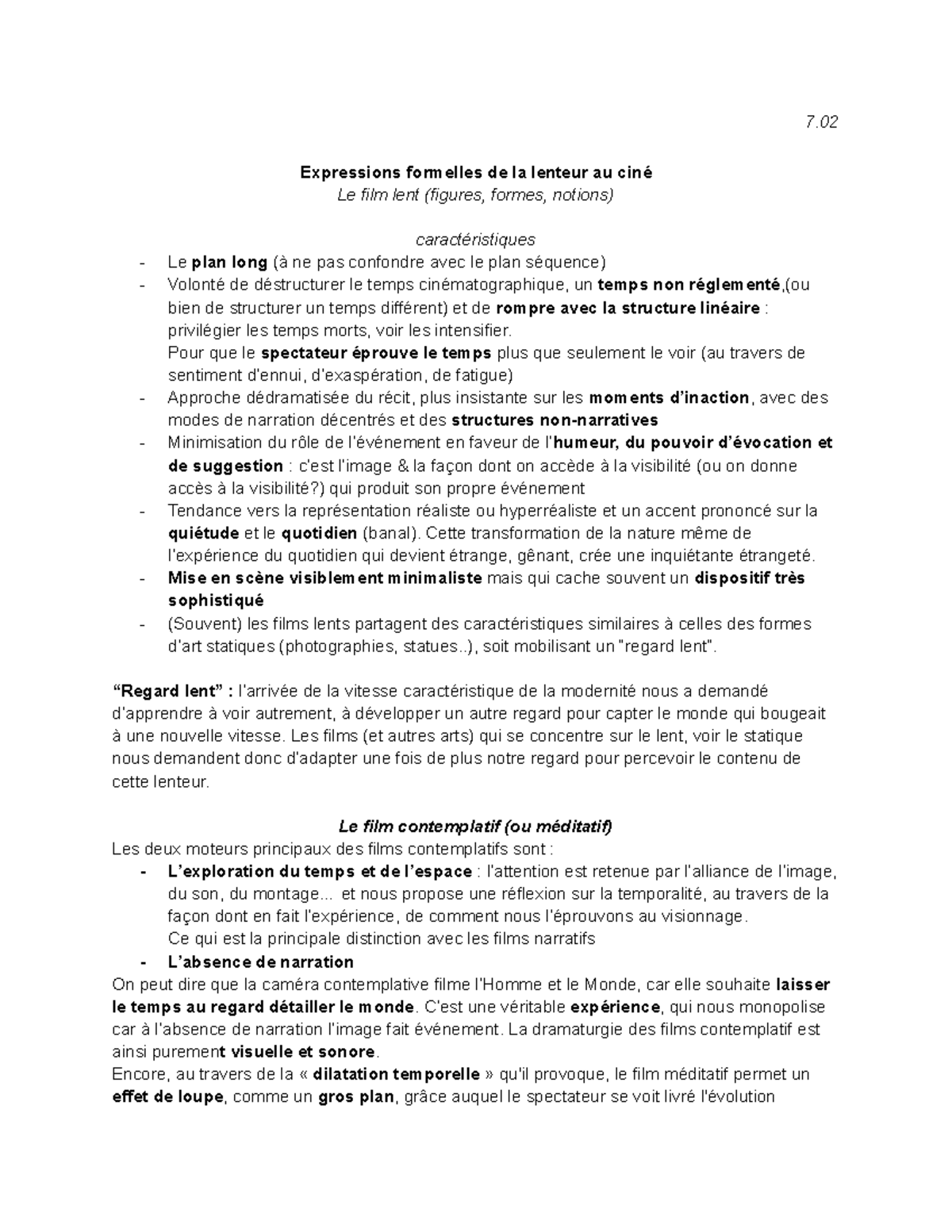 Cinéma contemplatif formes de la lenteur 7. Expressions formelles de