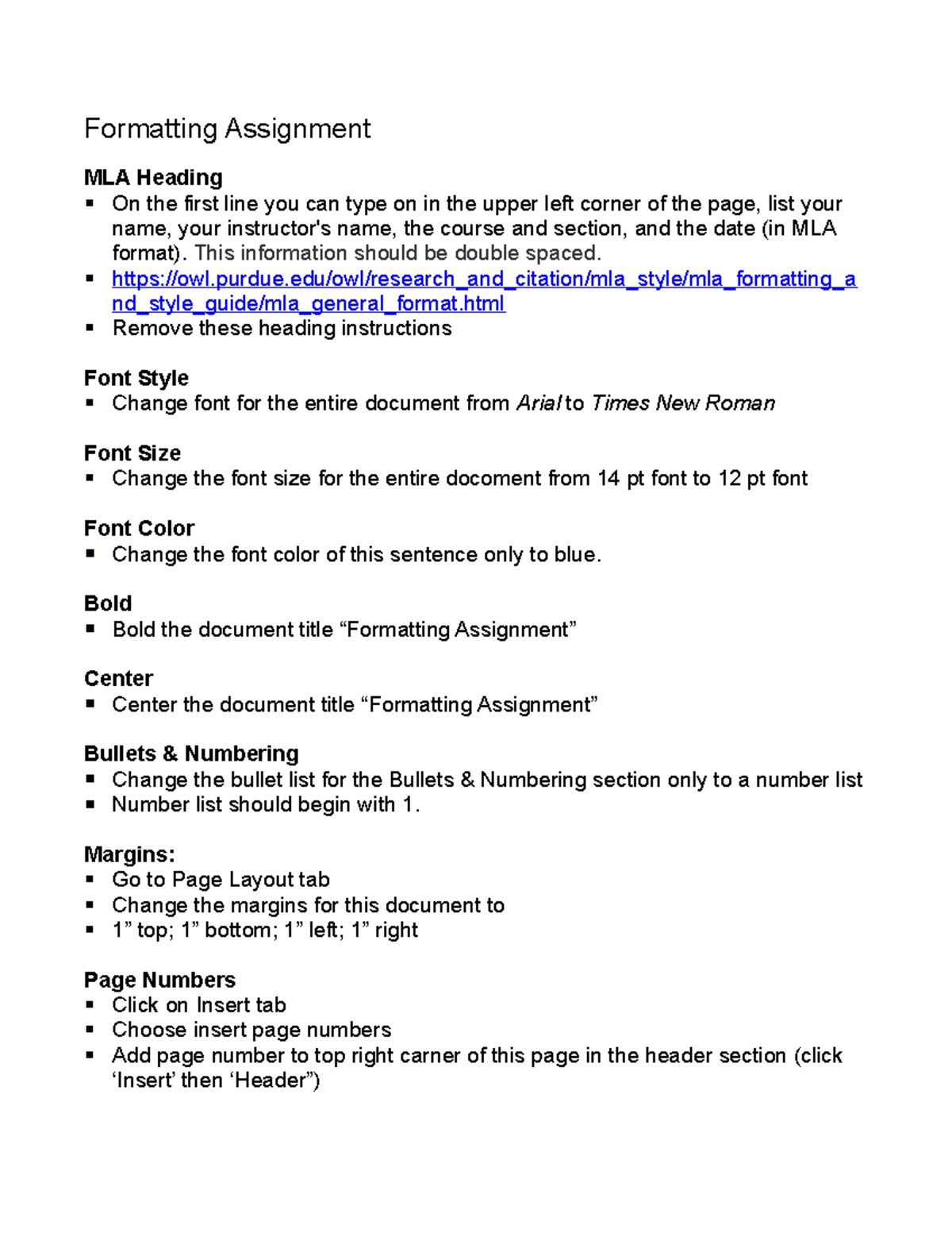 Formatting Assignment 2020REV Formatting Assignment MLA Heading On