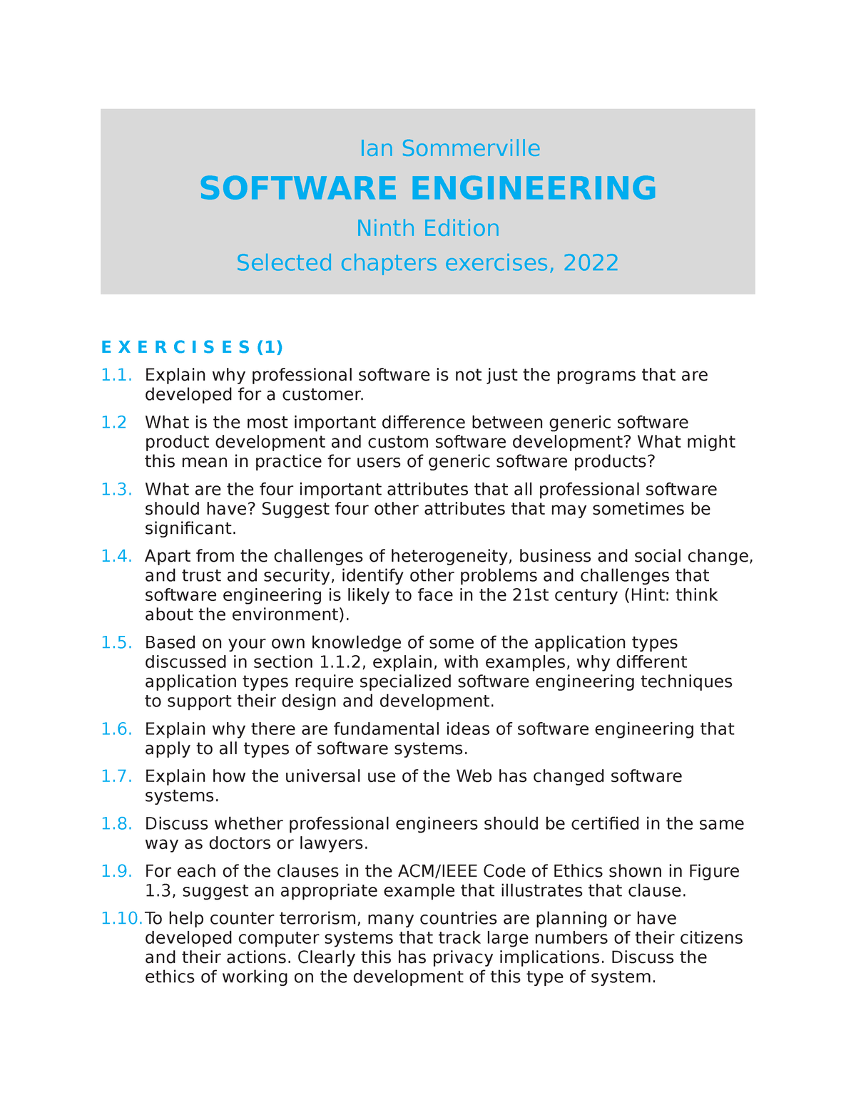 ian sommerville software engineering 9th test bank