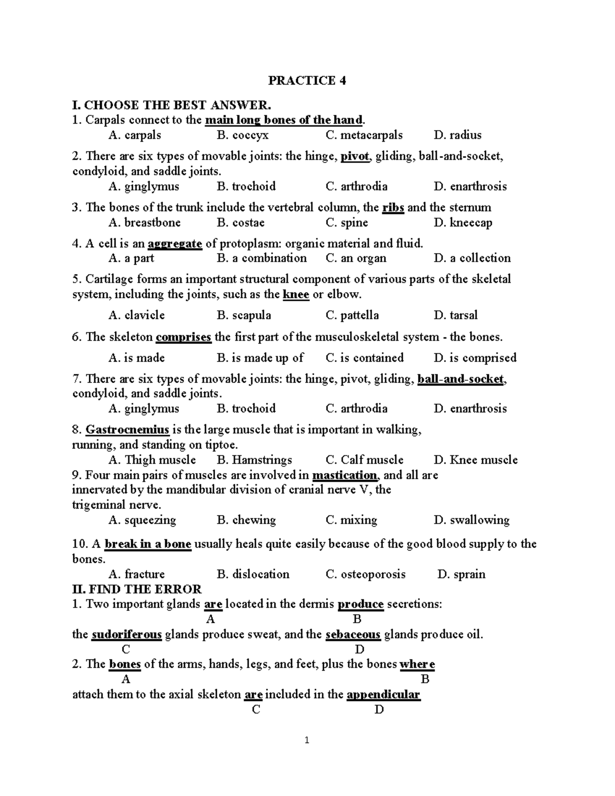 Practice 4 - Print - toeic - PRACTICE 4 I. CHOOSE THE BEST ANSWER ...