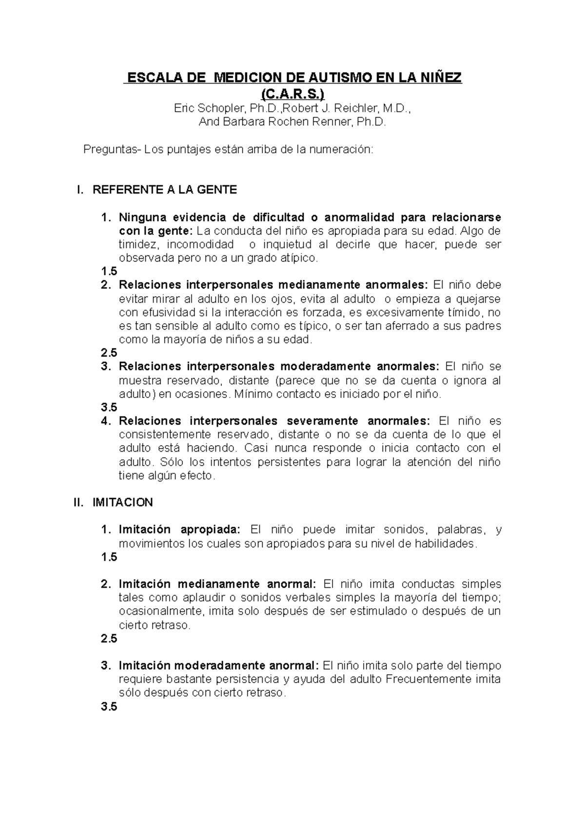 C.A.R.S completo - Es una escala de comportamiento considerada una ...