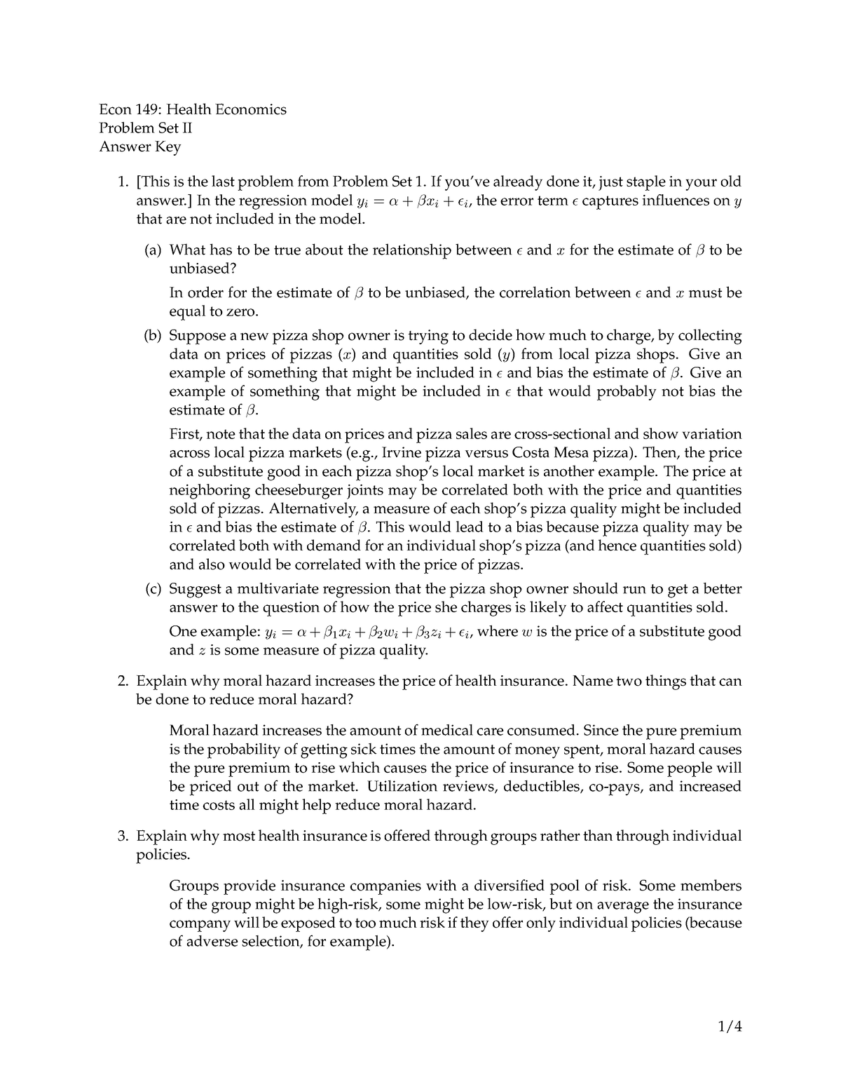 Problemset 2 042907 - Econ 149: Health Economics Problem Set II Answer ...