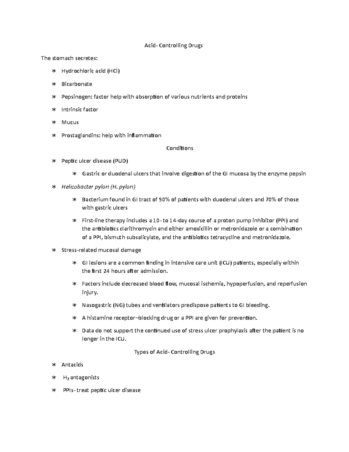 GI Medications Lecture Notes - Acid- Controlling Drugs The Stomach ...