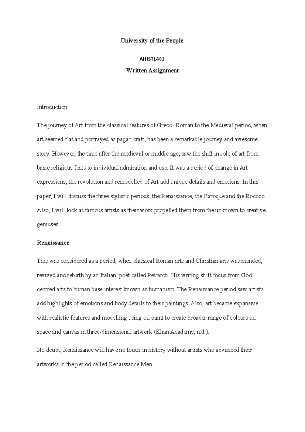 AHIST 1401 Written Assignment unit 4 - University of the People AHIST ...