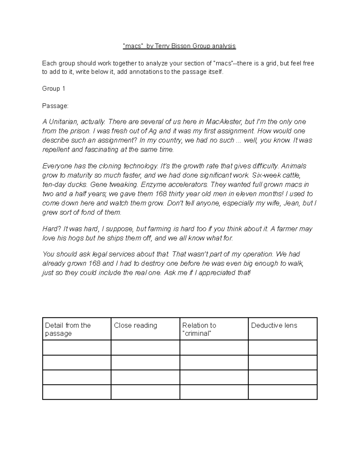 Macs analysis Class assignment for Professor Karen Felts