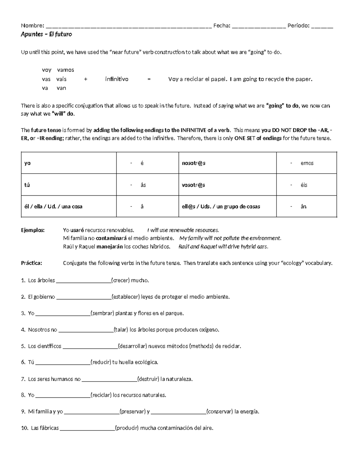 3A-Future tense notes - Nombre ...