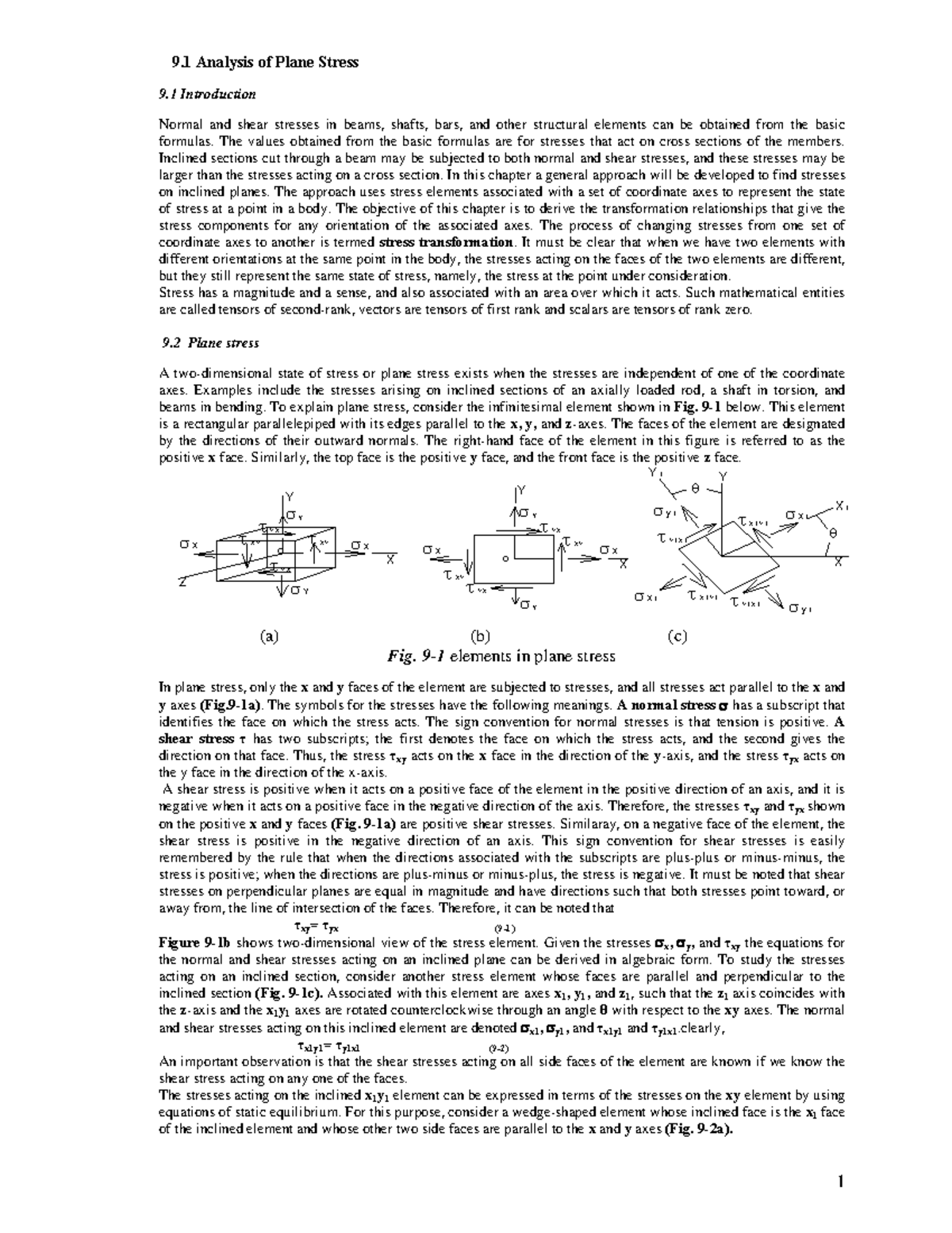 Ch.- 9- Analysis of plane stress - 9 Analysis of Plane Stress 9 ...