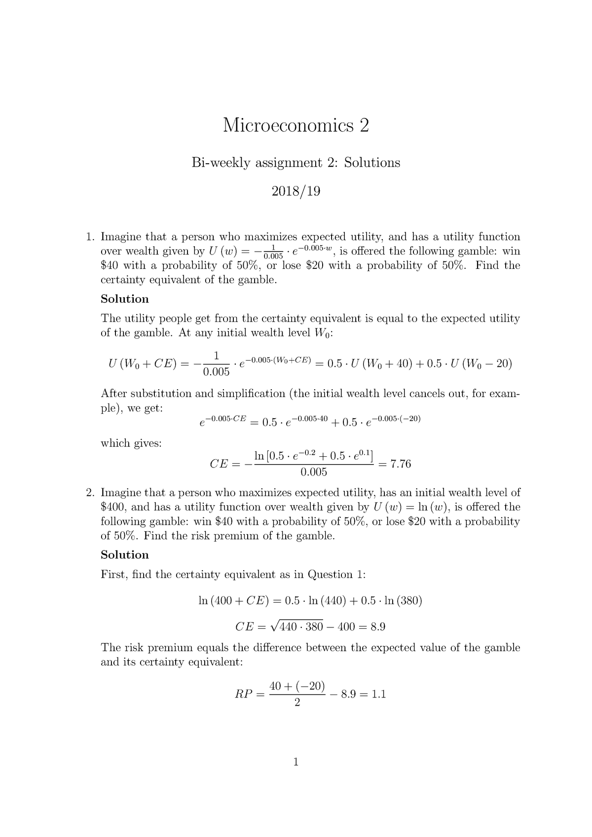 microeconomics assignment 2 answers