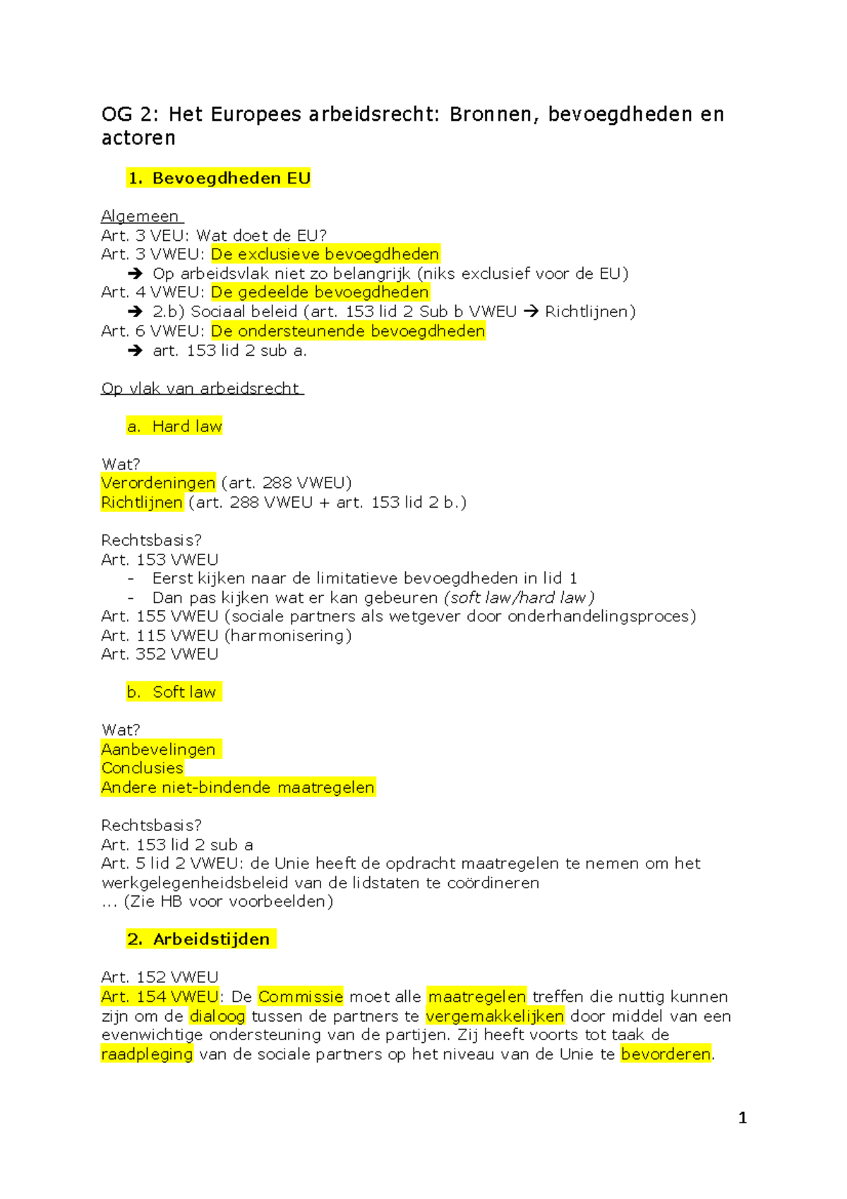 OG 2 - Onderwijsgroep 2 - OG 2: Het Europees Arbeidsrecht: Bronnen ...