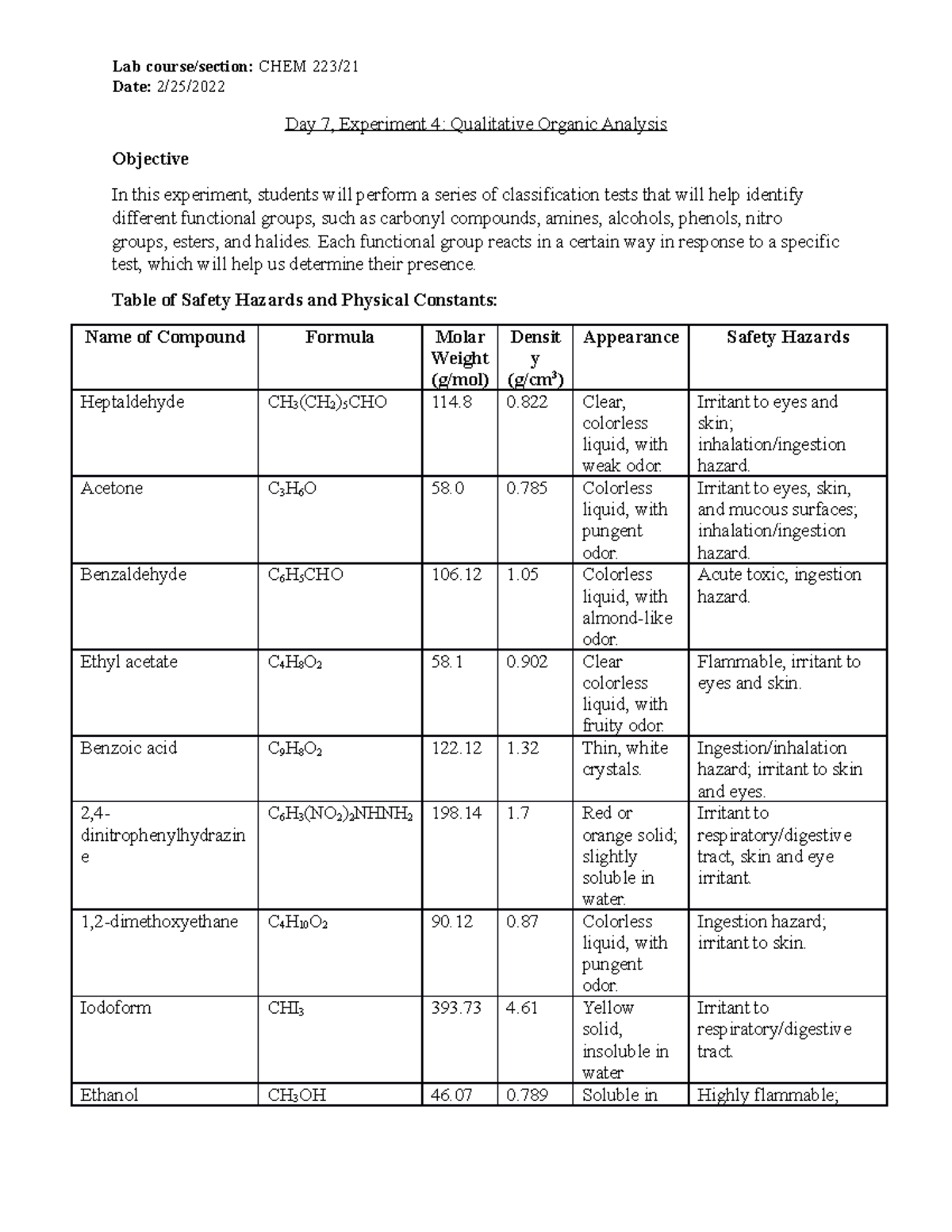 Lab 4 - Qualitative Analysis - Date: 2/25/ Day 7, Experiment 4 ...