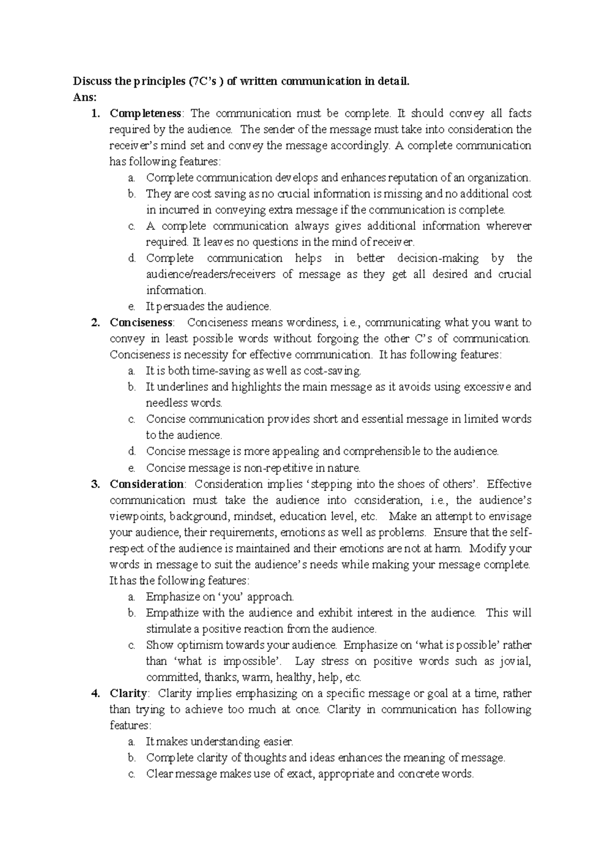 7 C of communication - Discuss the principles (7C’s ) of written ...