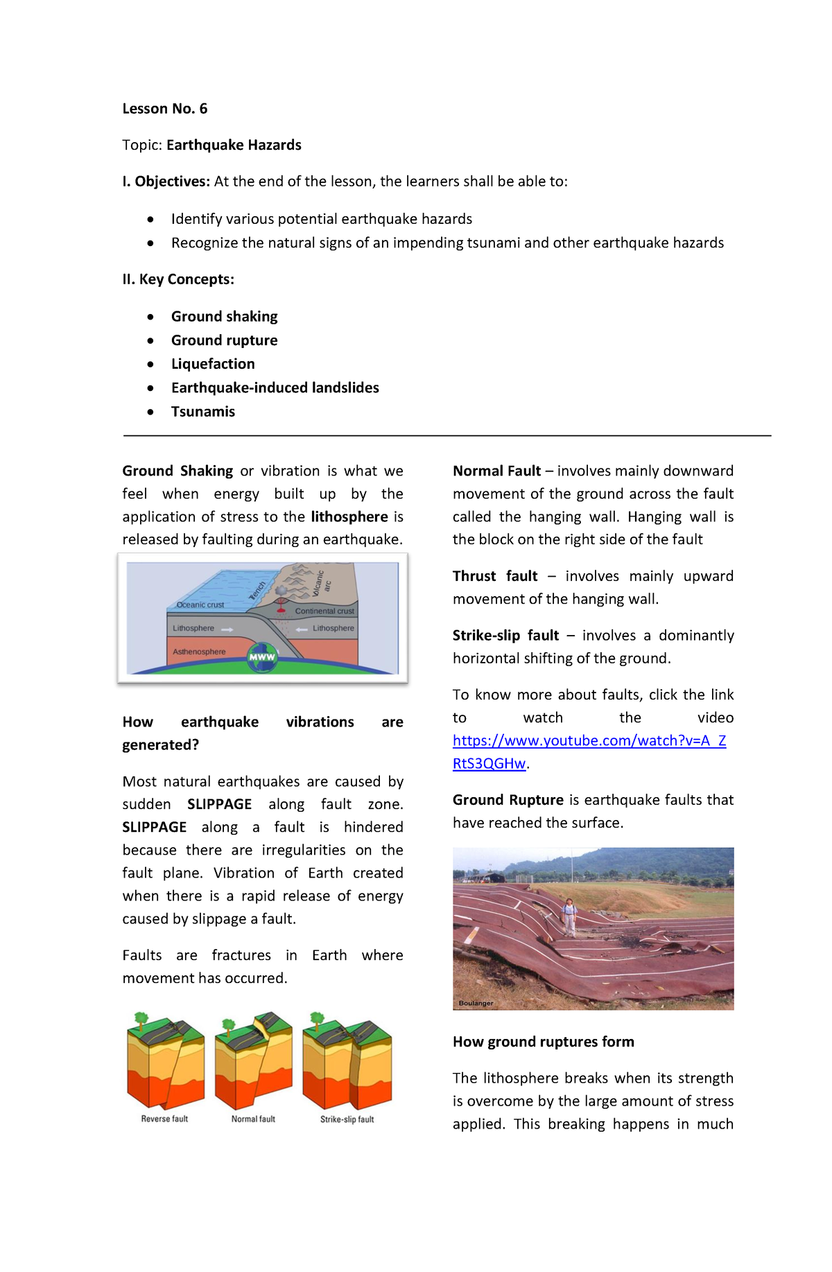 Lesson No. 6 Earthquake Hazards - Lesson No. 6 Topic: Earthquake ...