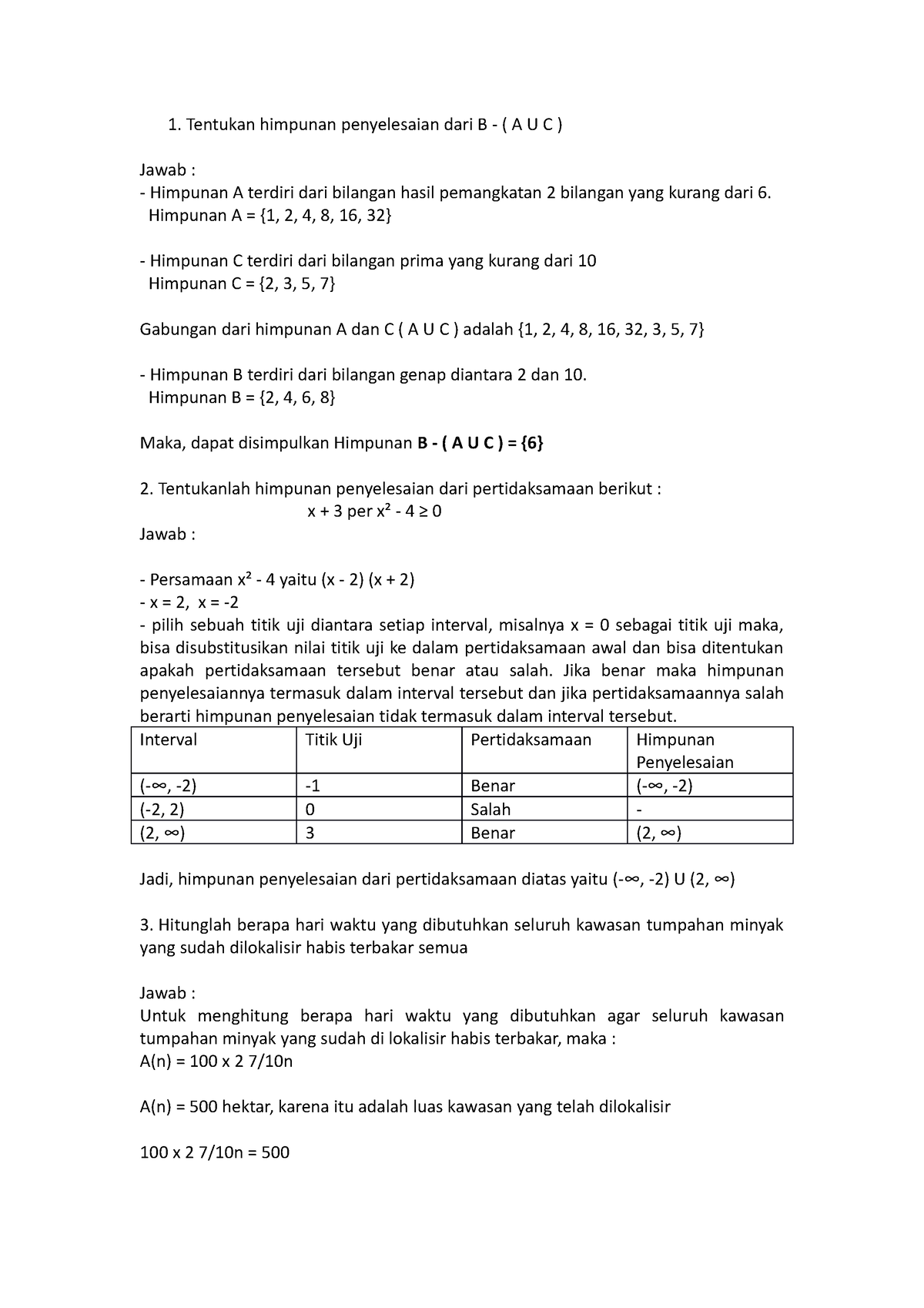 Tugas Tuton Diskusi 1 - Tentukan Himpunan Penyelesaian Dari B - ( A U C ...