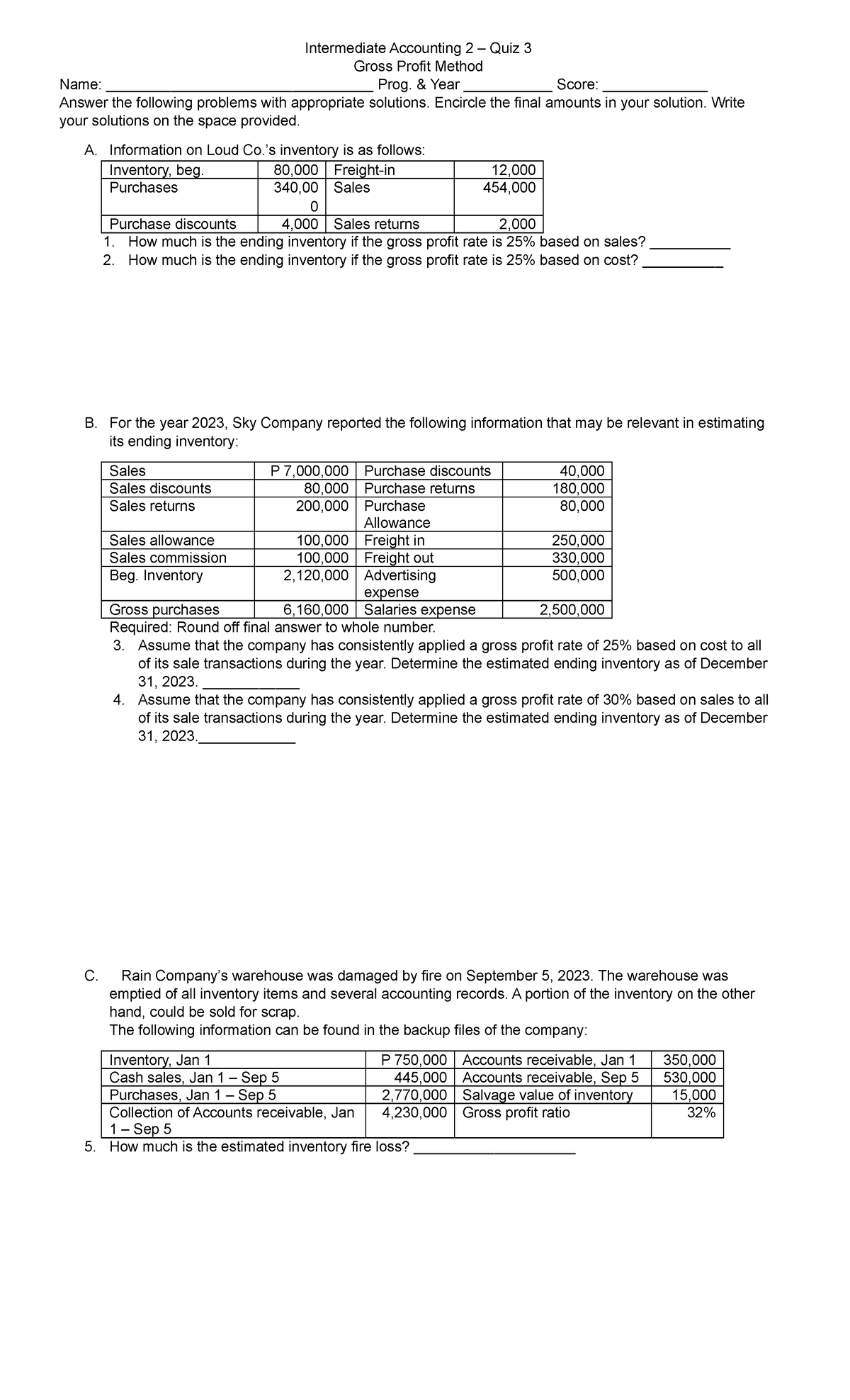 AE 105 Quiz 3 GP Method Students - Intermediate Accounting 2 – Quiz 3 ...