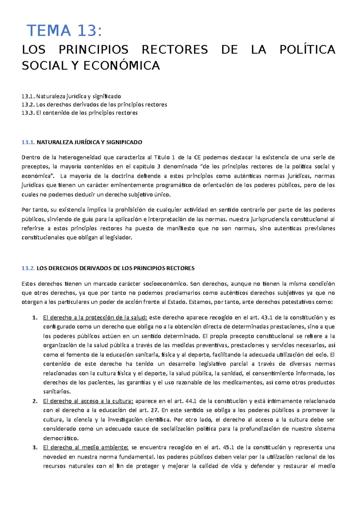 TEMA 13 LOS Principios Rectores DE LA Politica Social Y Economica ...