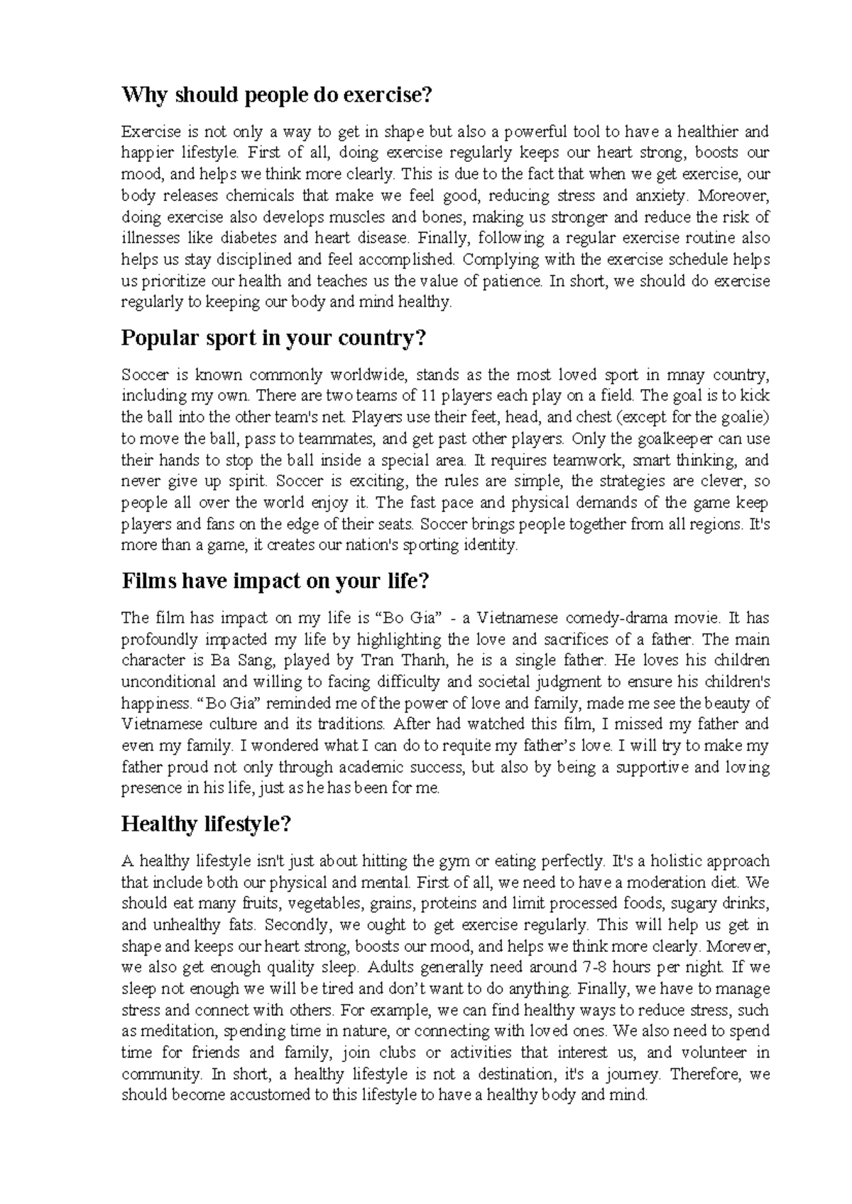 W-eng2 - Why should people do exercise? Exercise is not only a way to ...