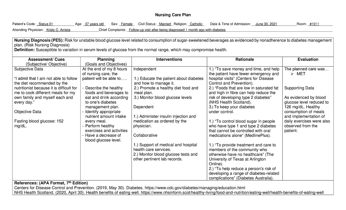 Nursing-Care-Plan - Nursing-Care-Plan - Nursing Care Plan Patient’s ...