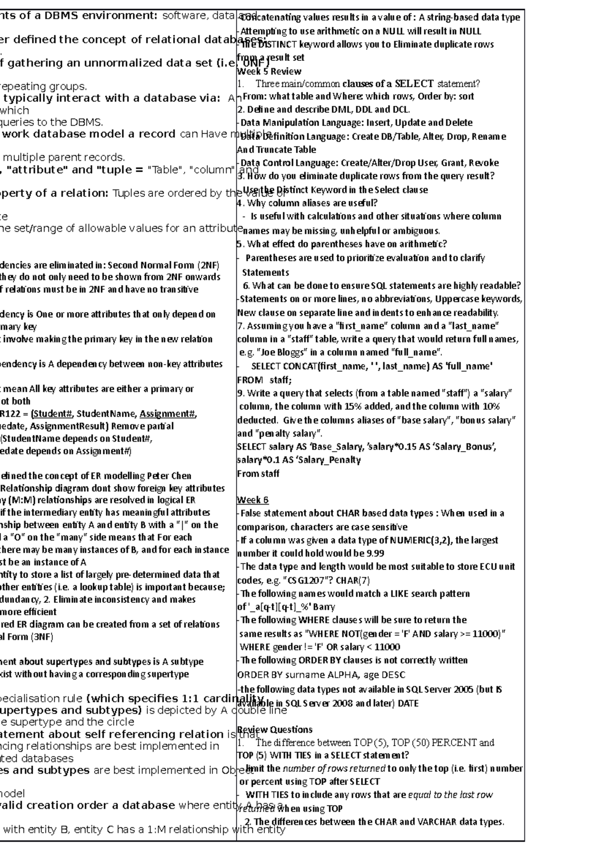 DBMS environment and SQL queries - Studocu