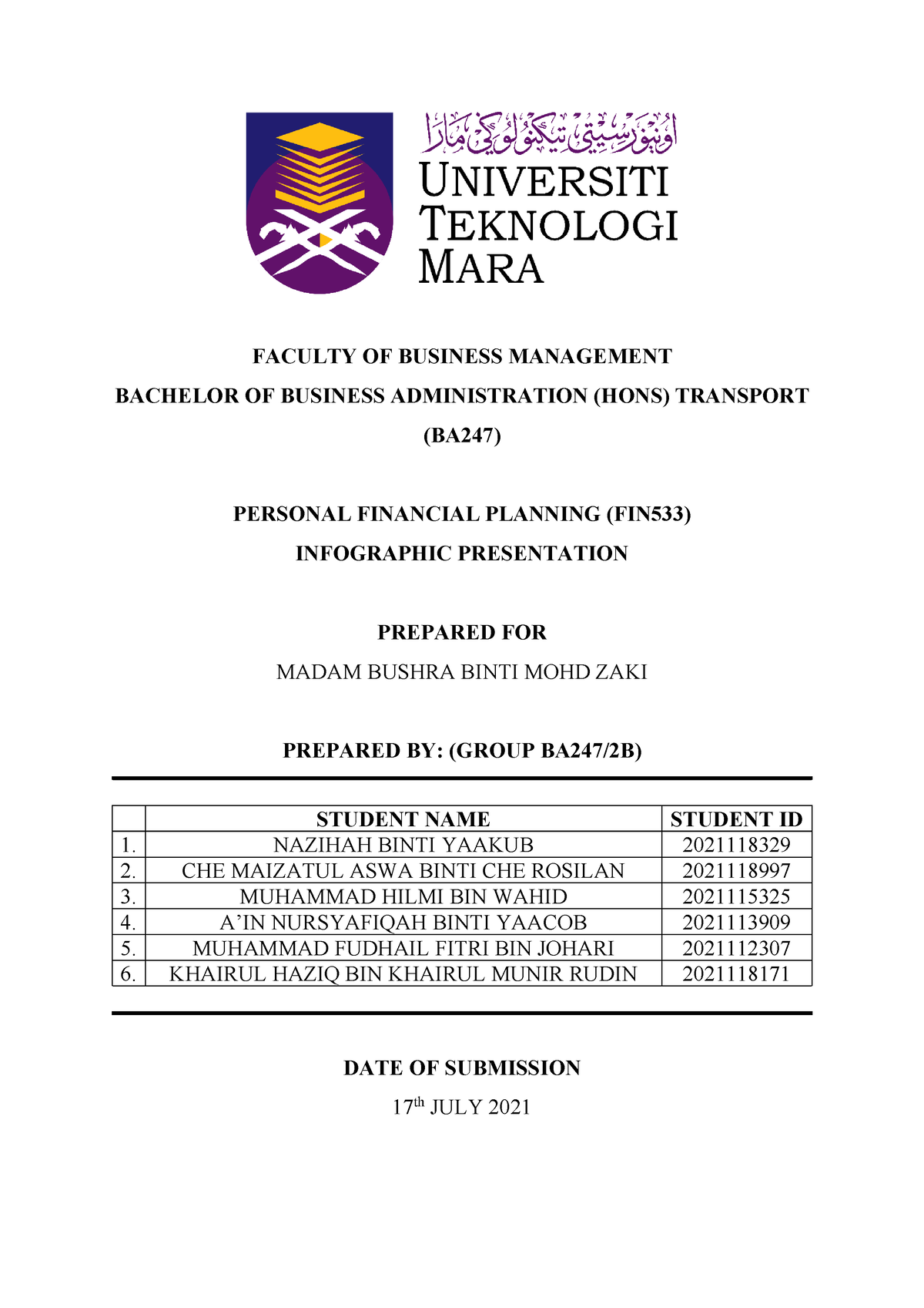 Group Infographic Presentation FIN533 - FACULTY OF BUSINESS MANAGEMENT ...