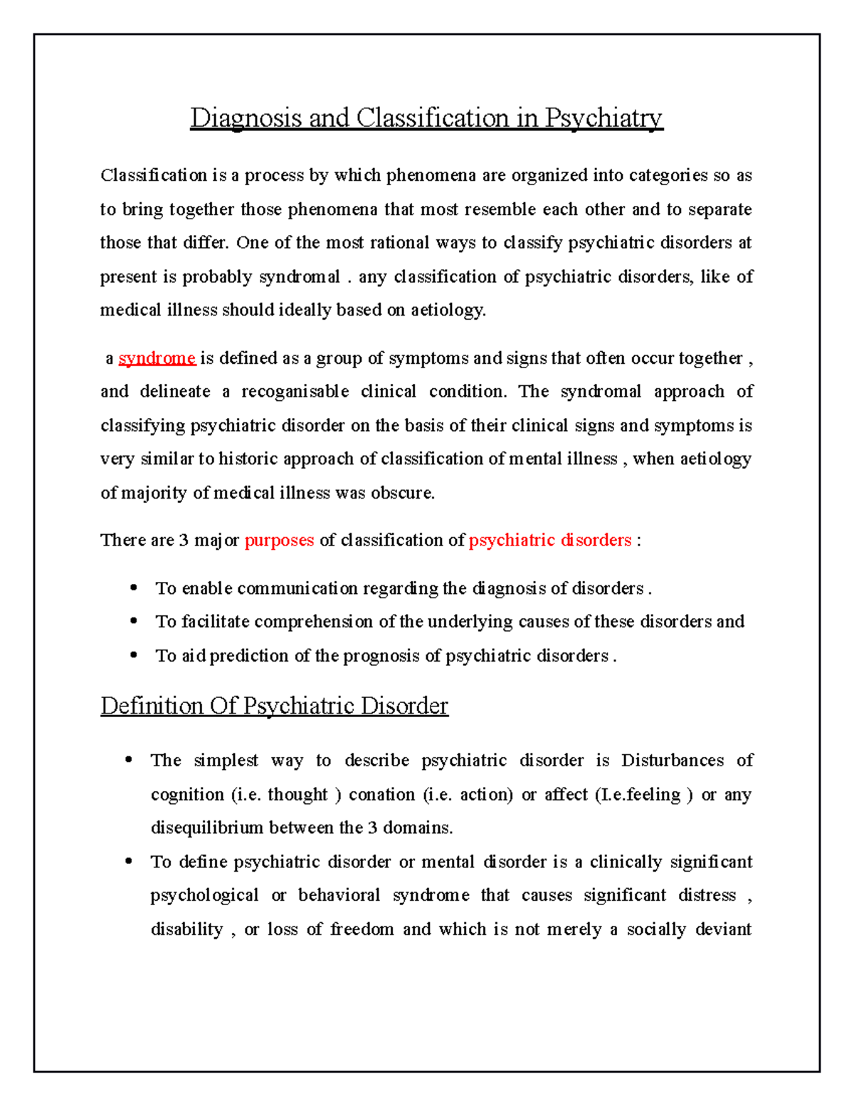 Diagnosis and Classification in Psychiatry Diagnosis and