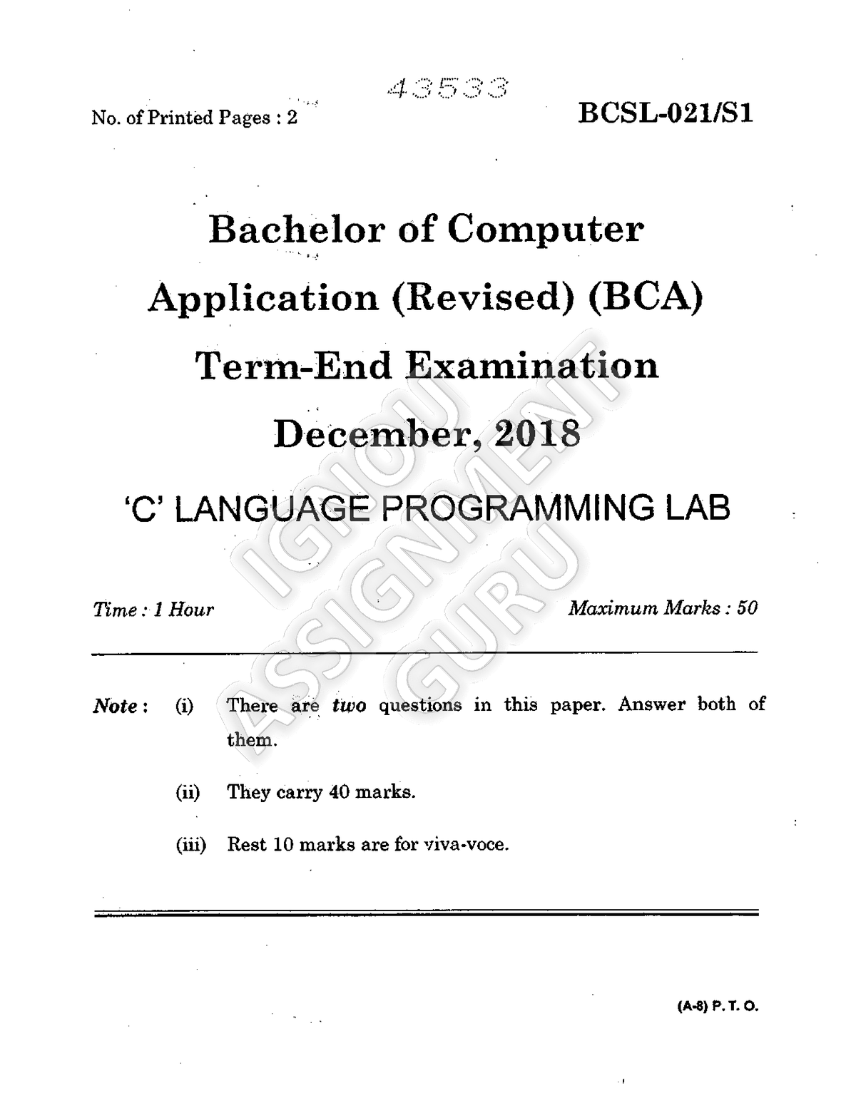 017 - BCSL-021 S1 D18 Compressed - No. Of Printed Pages : 2 BCSL-021/S ...