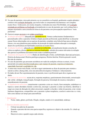 Anamnese completa - Confiabilidade: Alta. Identificação do paciente Sheila,  44 anos, feminino, - Studocu