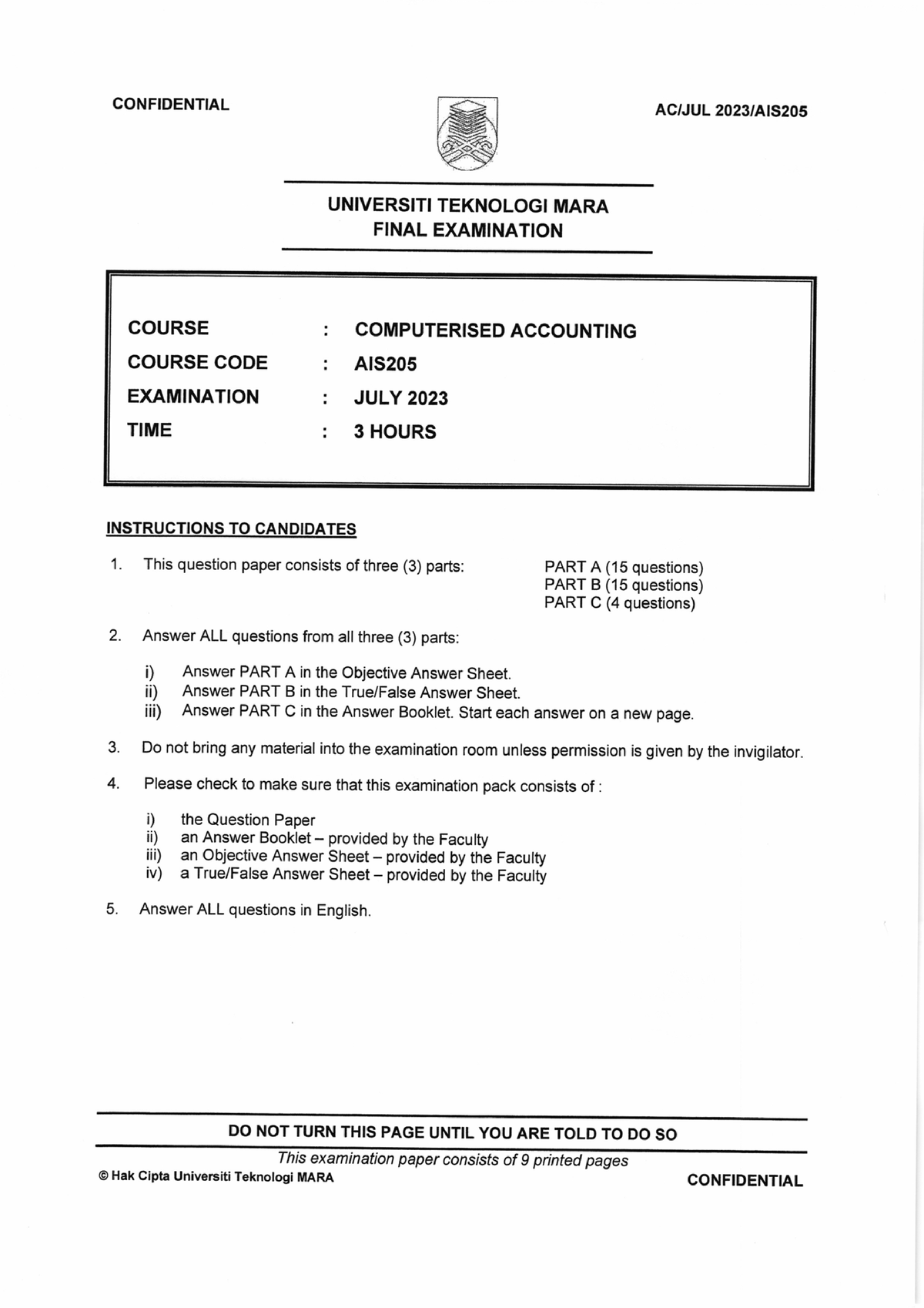 FA JULY 2023 Q - Final examination - financial acounting - Studocu