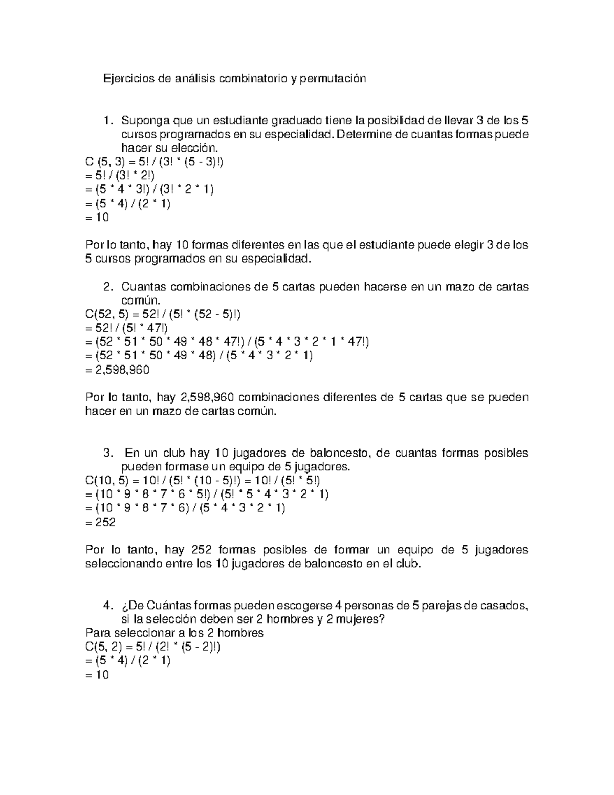 Ejercicios De Combinaciones Y Permutaciones - Ejercicios De Análisis ...