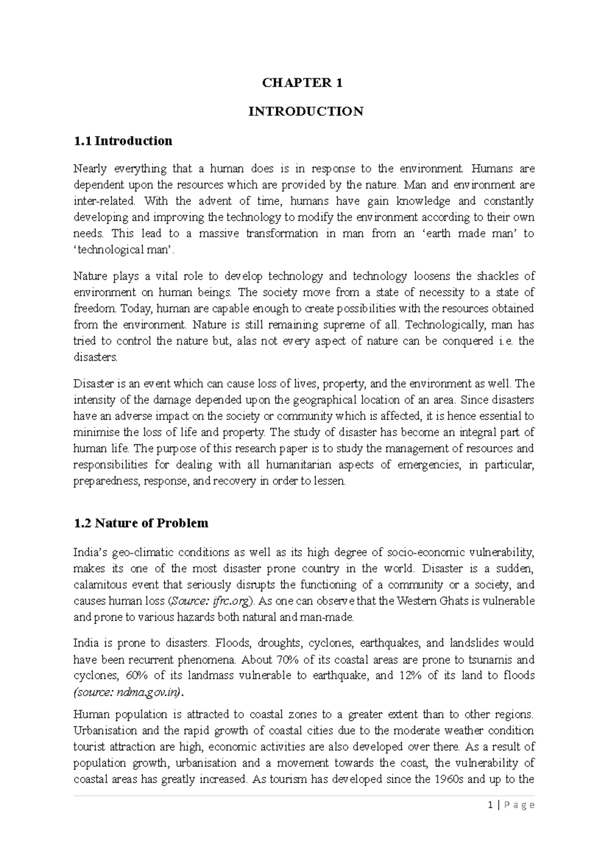 Disaster Management File on Cyclones - CHAPTER 1 INTRODUCTION 1 ...