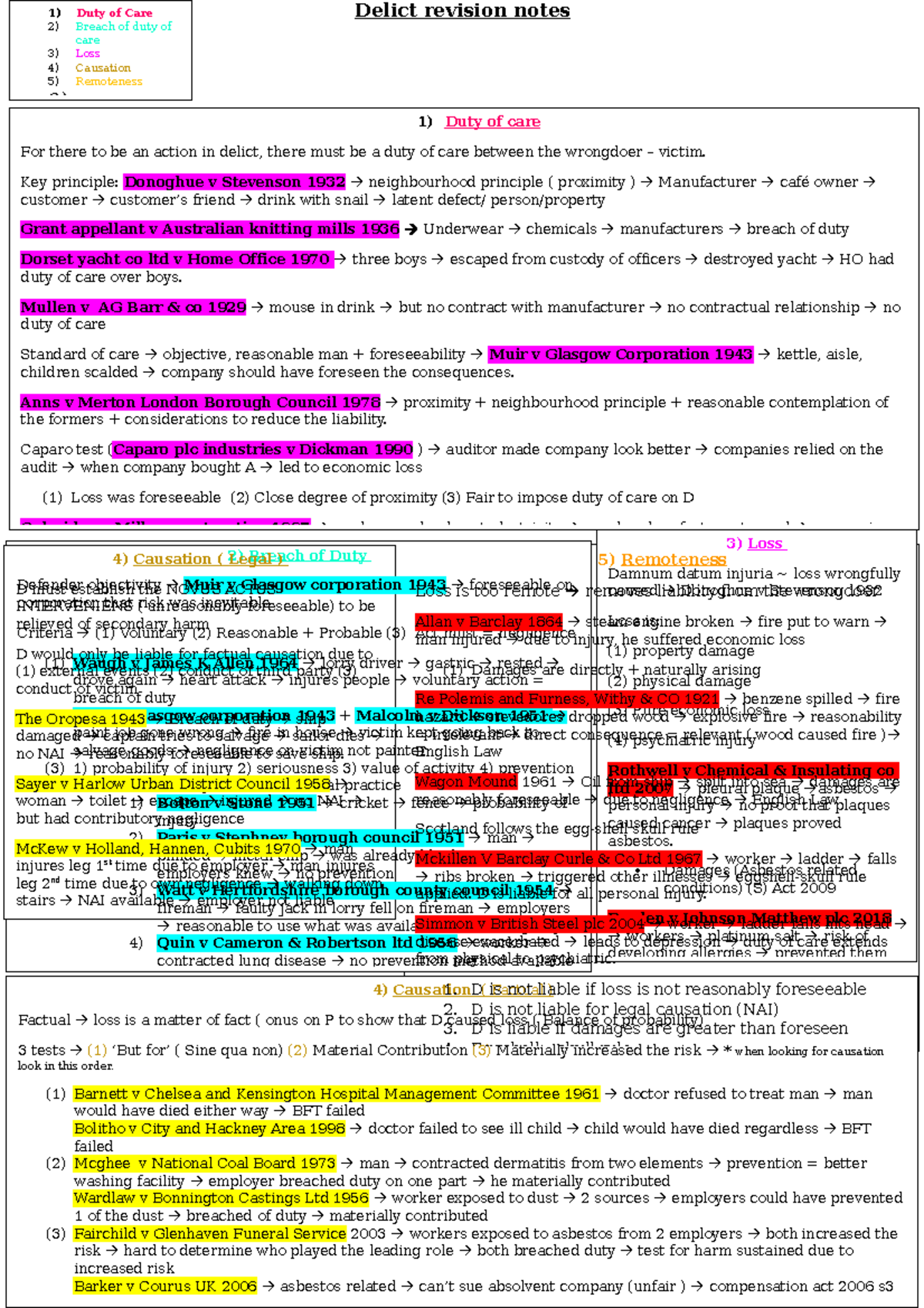Delict Revision - Key principle: Donoghue v Stevenson 1932 ...