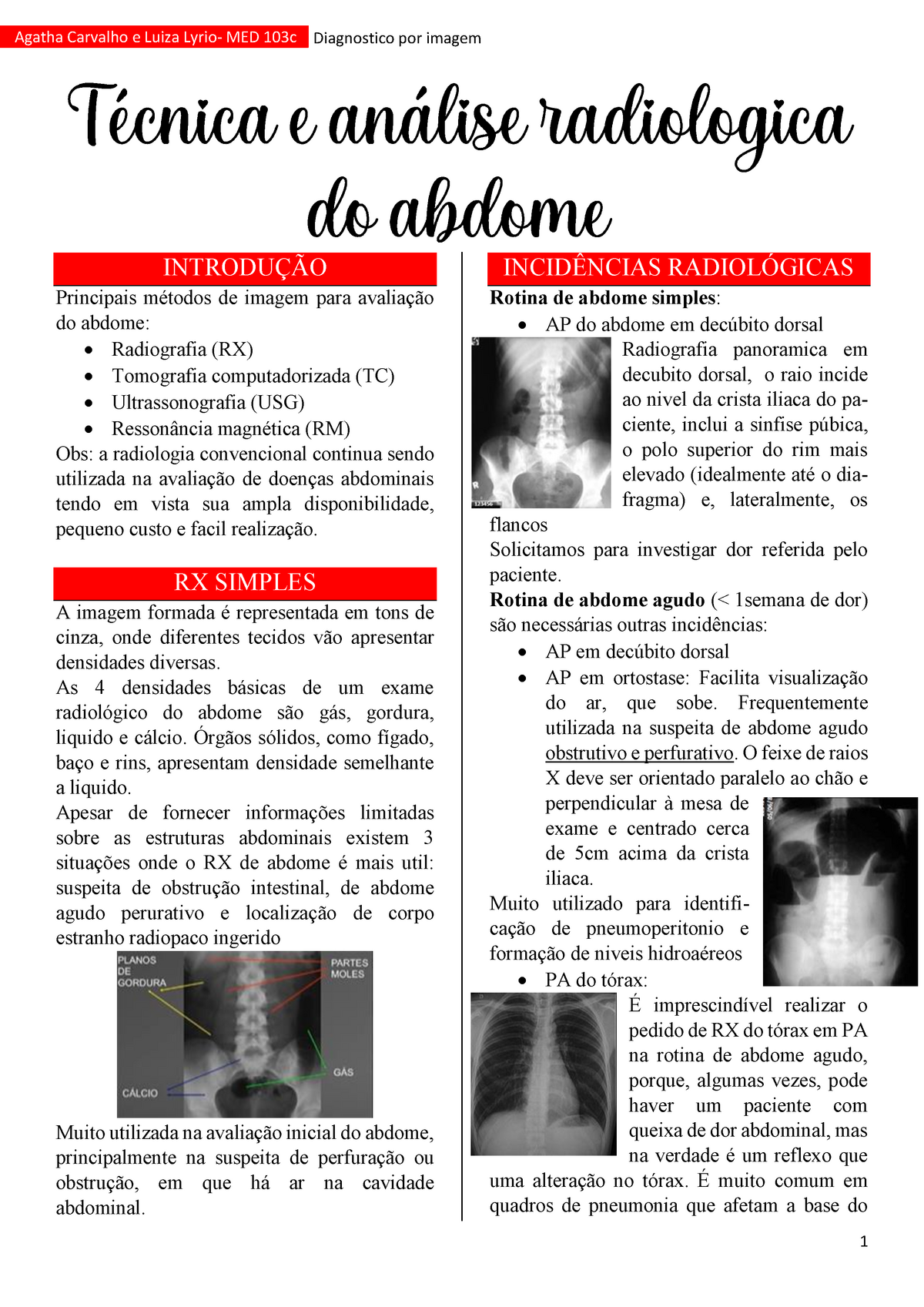 Tecnica e analise radiologica do abdome - INTRODUÇÃO Principais métodos de  imagem para avaliação do - Studocu