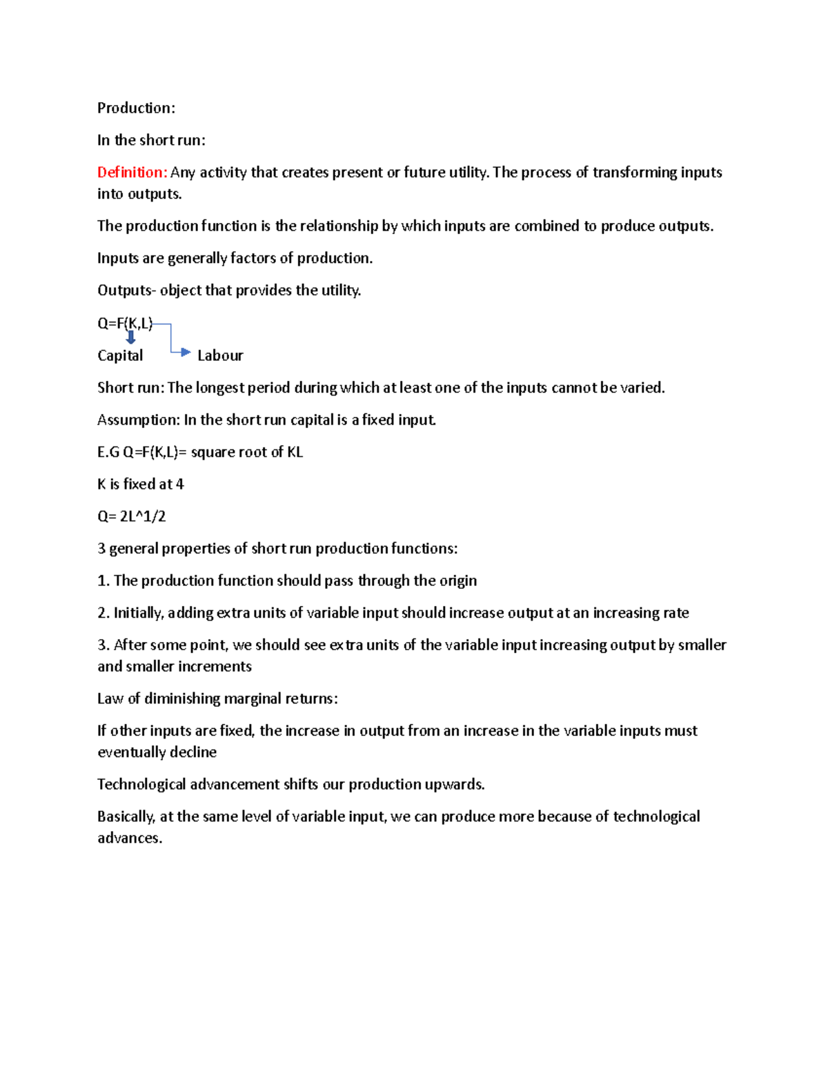 Production Notes Production In the short run Definition Any