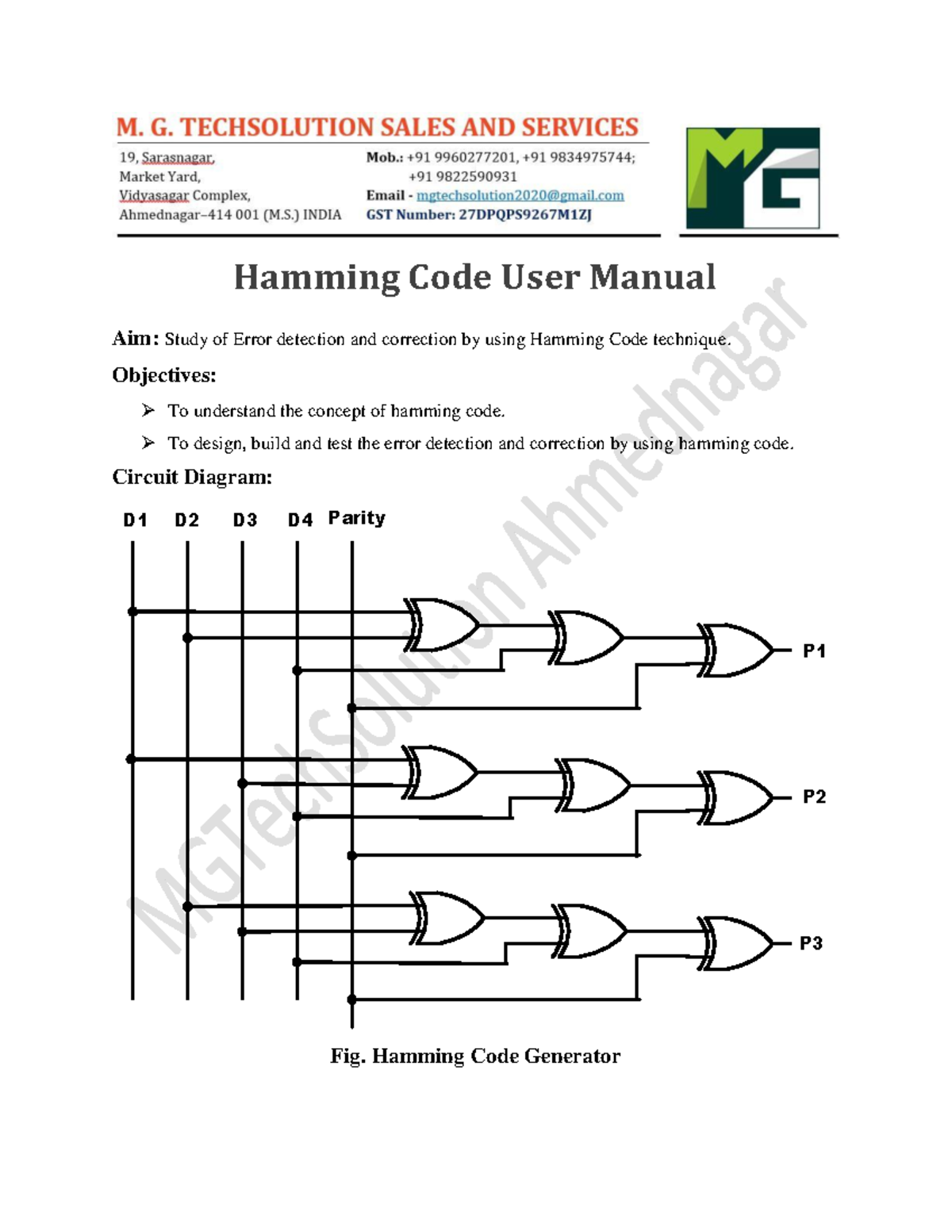 Hamming Code User Manual Aim Study of Error detection and correction