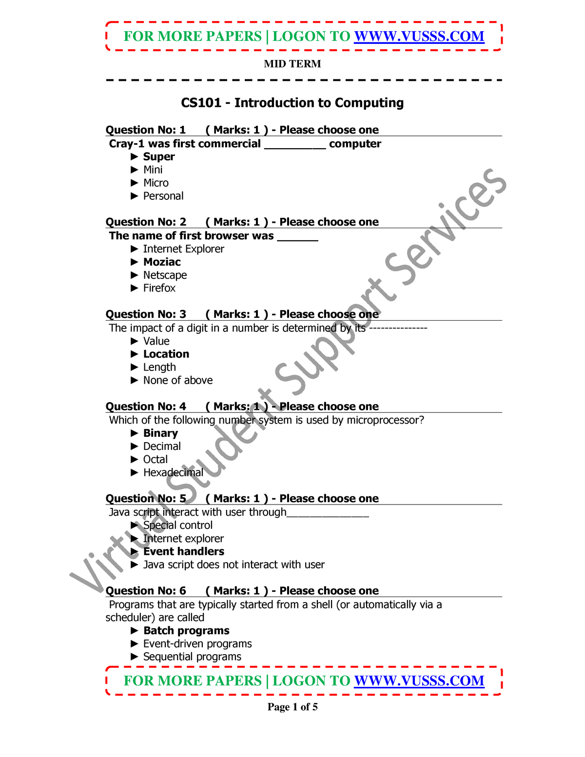 cs101 mid term papers