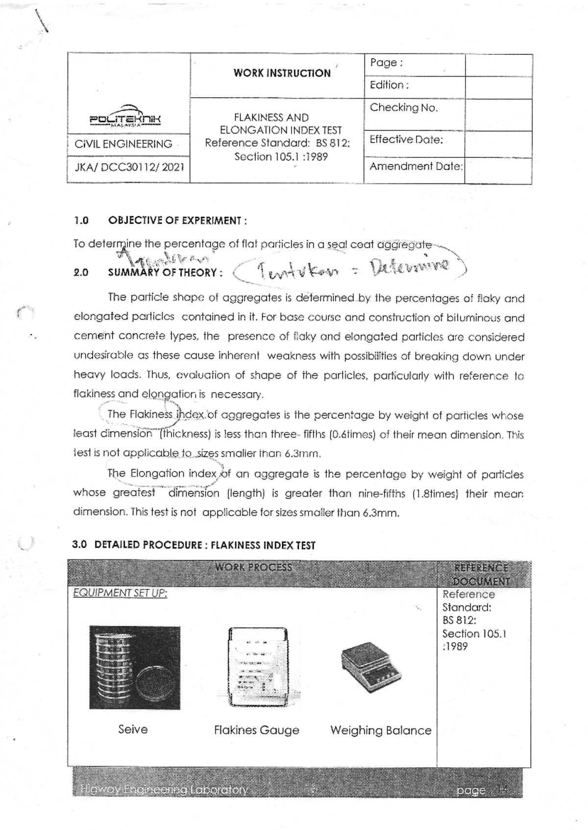 Labsheet flakiness and elongation index test - engineering drawing ...