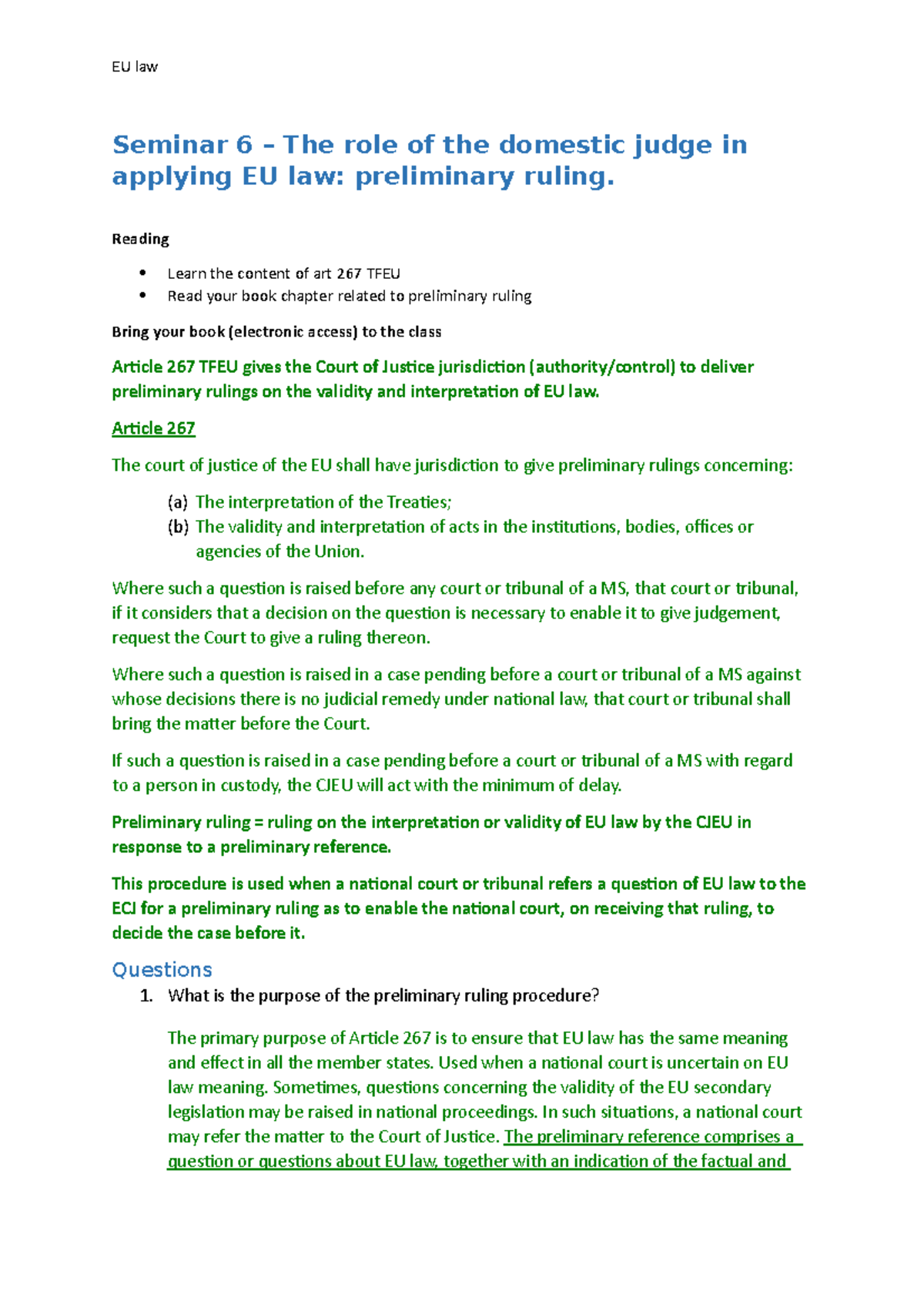 EU S6 prelim ruling - Seminar 6 – The role of the domestic judge in ...