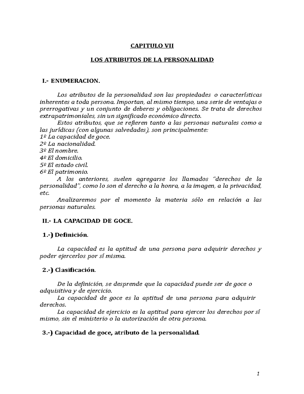 Civil 1 atributos de la personalidad - 1 CAPITULO VII LOS ATRIBUTOS DE ...