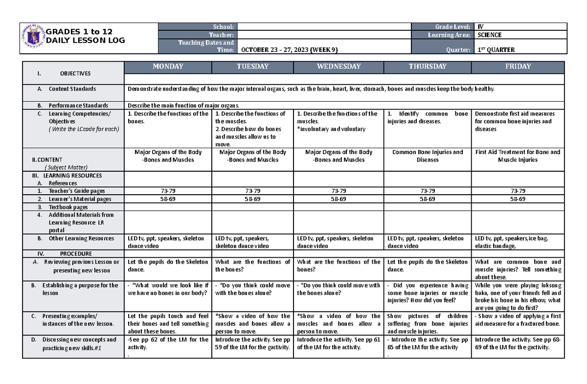 DLL Science 4 Q1 W9 - For free trial purposes only - GRADES 1 to 12 ...