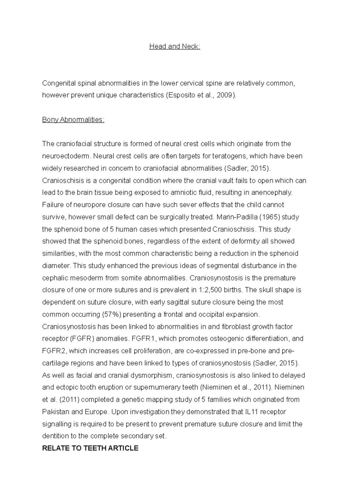 Head and Neck practice essay for exam question Head and Neck