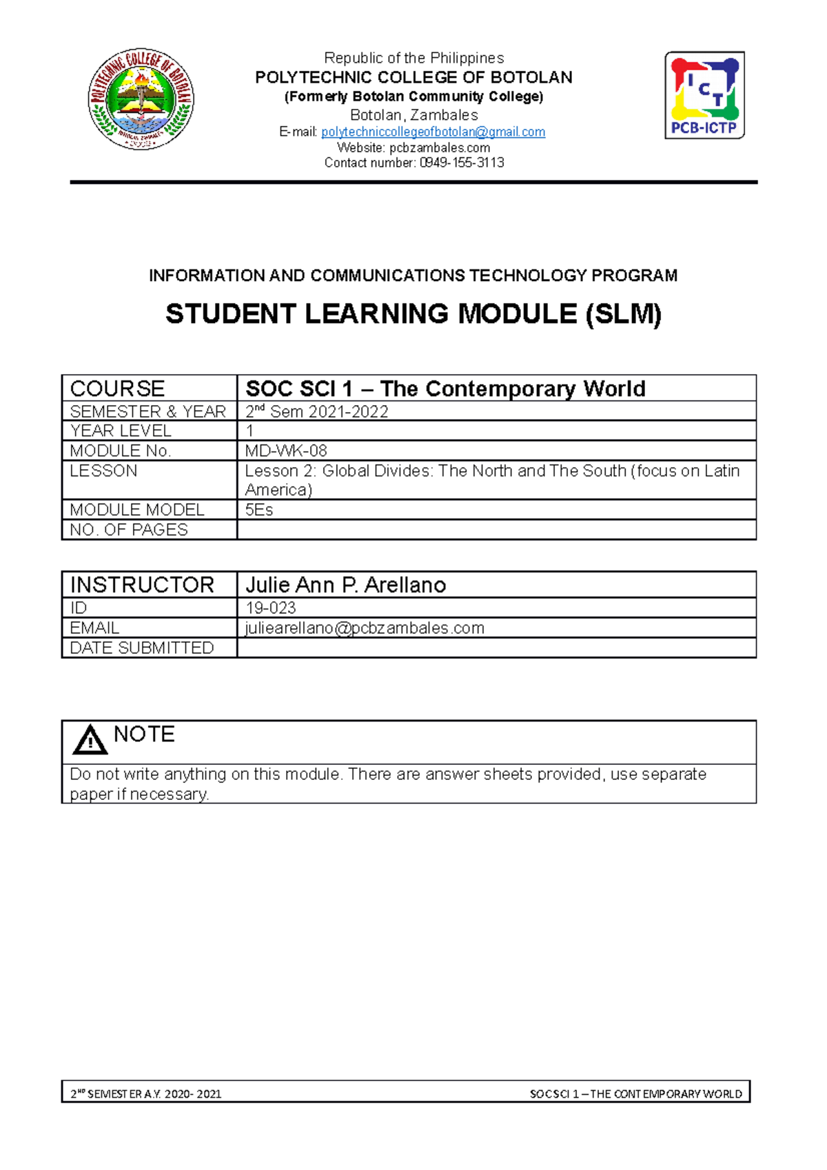 SOC SCI 1 - WK 8 - SOCIAL SCIENCE MODULE 1 - Republic of the ...