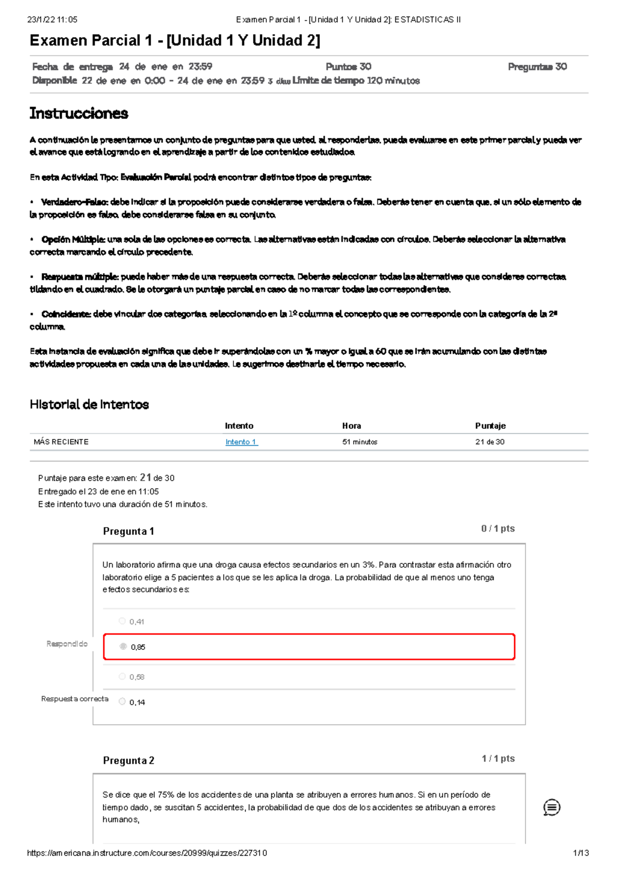 Examen Parcial 1 - [Unidad 1 Y Unidad 2] Estadisticas II - Examen ...