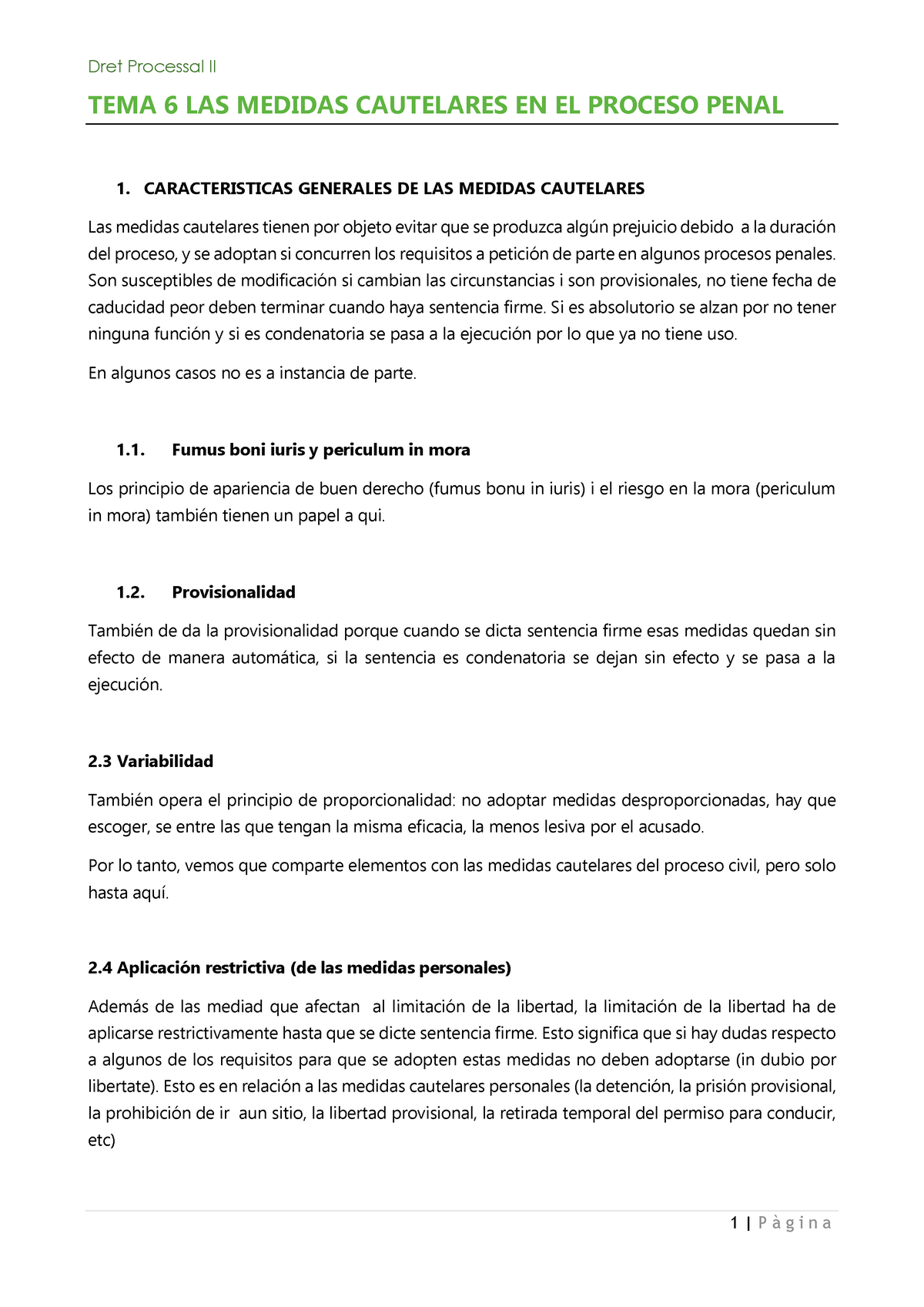 TEMA 6 LAS MEDIDAS CAUTELARES EN EL PROCESO PENAL - CARACTERISTICAS ...