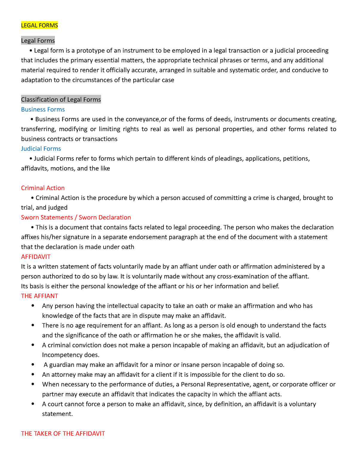 Type Of Legal Forms