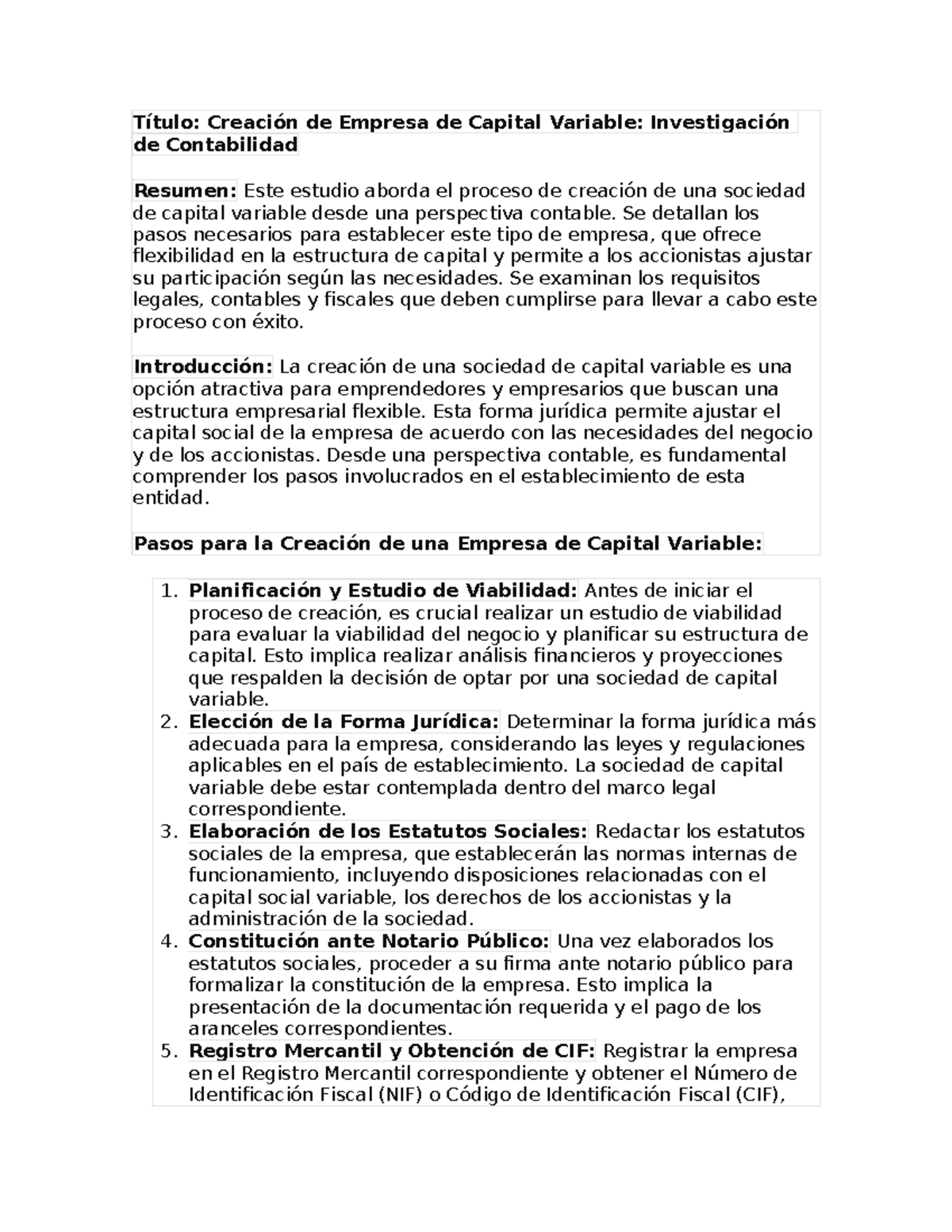 Como crear una empresa de Capital variable - Título: Creación de ...