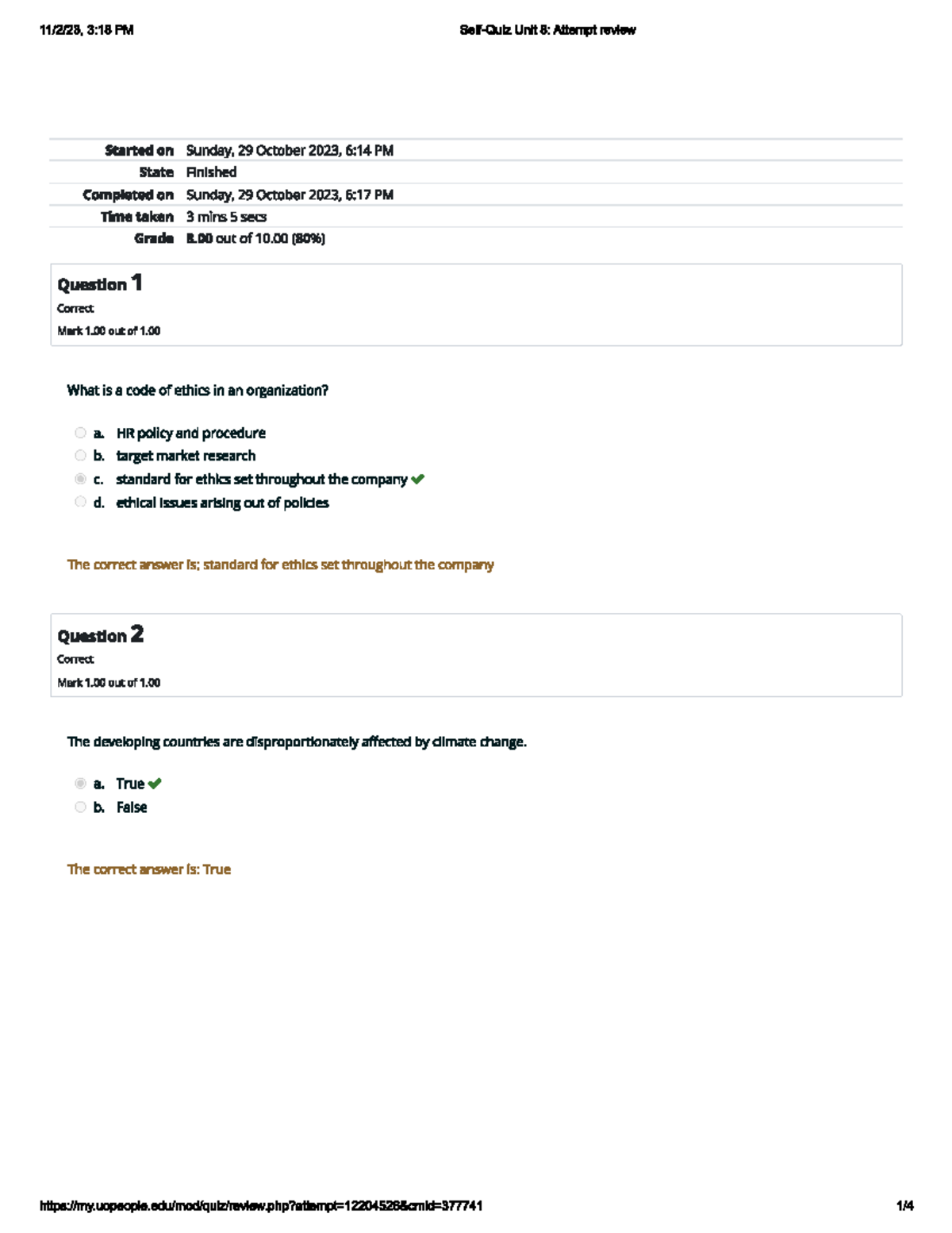 BUS 2207 Self-Quiz Unit 8 Attempt 2 Review - 3:18 PM Unit 8: Attempt ...