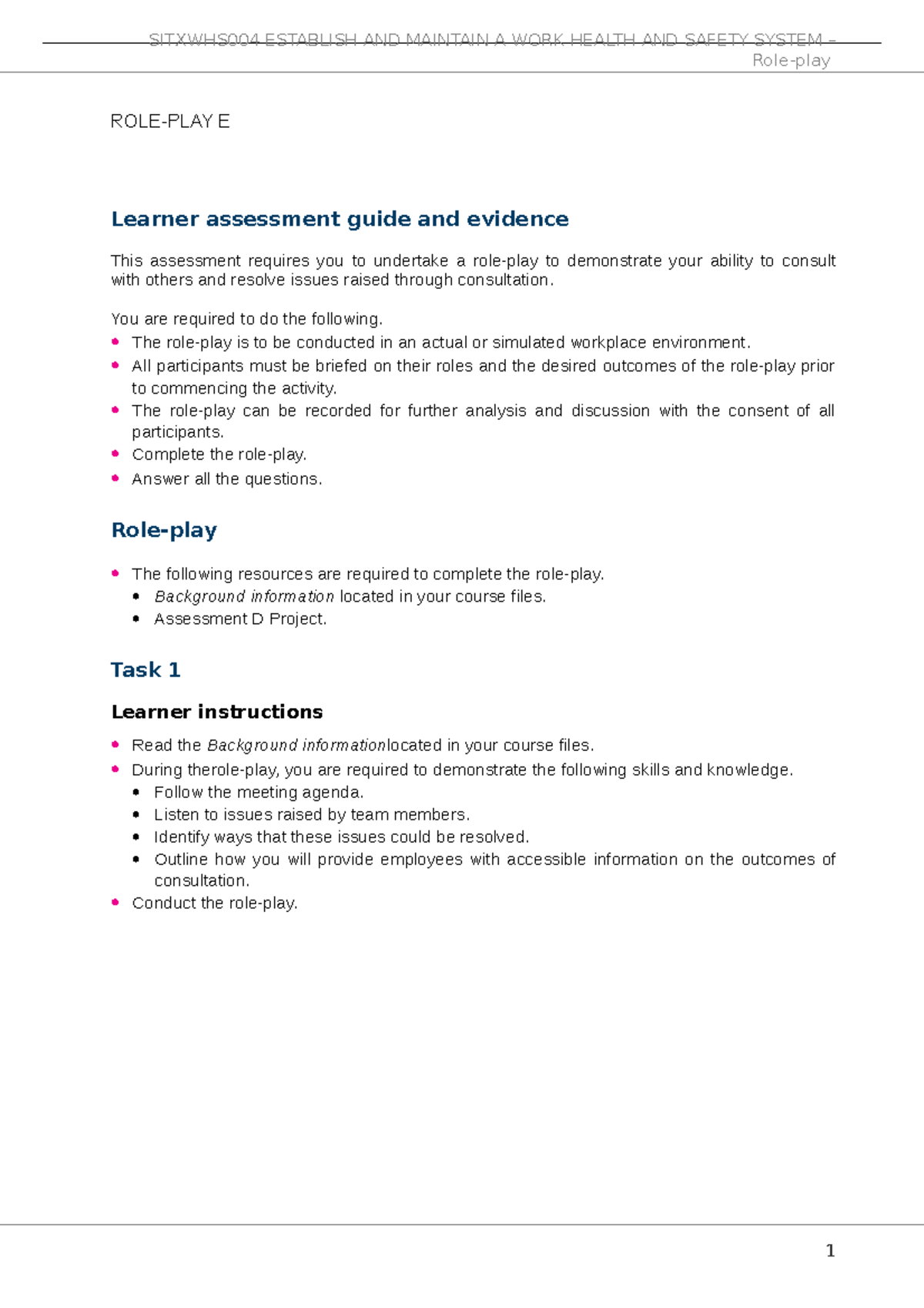 Background information - Role-play ROLE-PLAY E Learner assessment guide ...