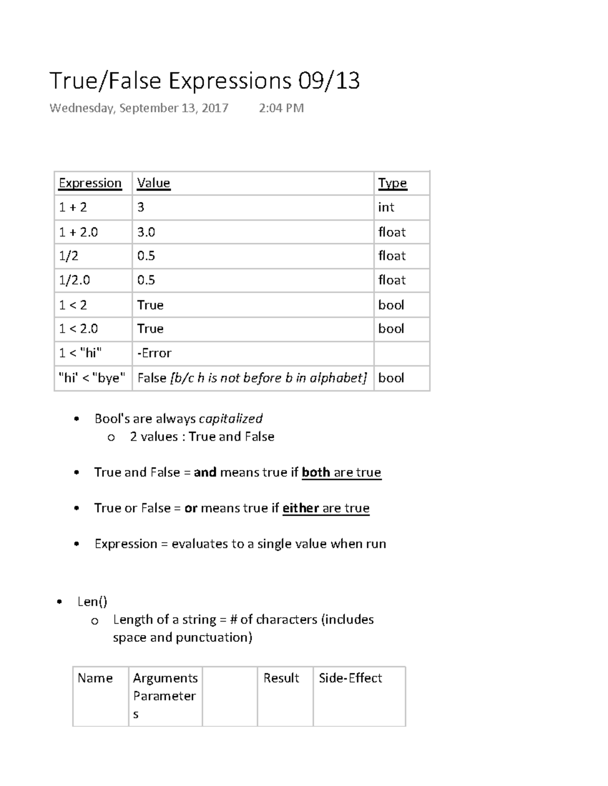 True False Expressions 0913 - Expression Value Type 1 + 2 3 int 1 + 2 3 ...