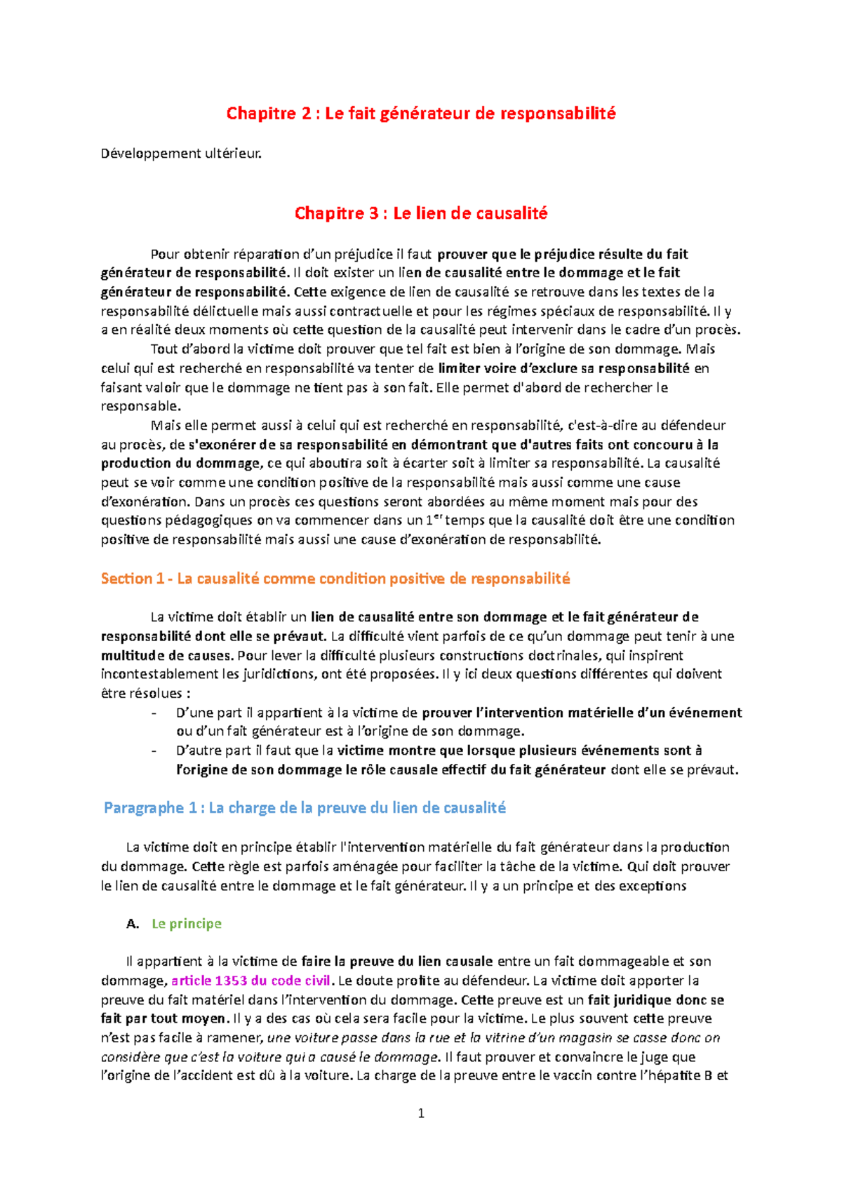 Droit Civil Semestre 4 Chapitre 2 Le fait générateur de